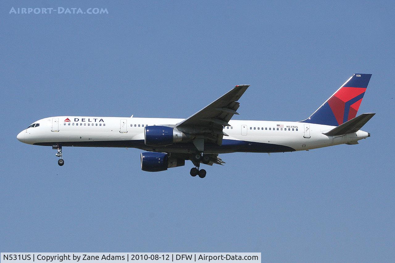 N531US, 1988 Boeing 757-251 C/N 23846, Delta Airlines landing at DFW Airport