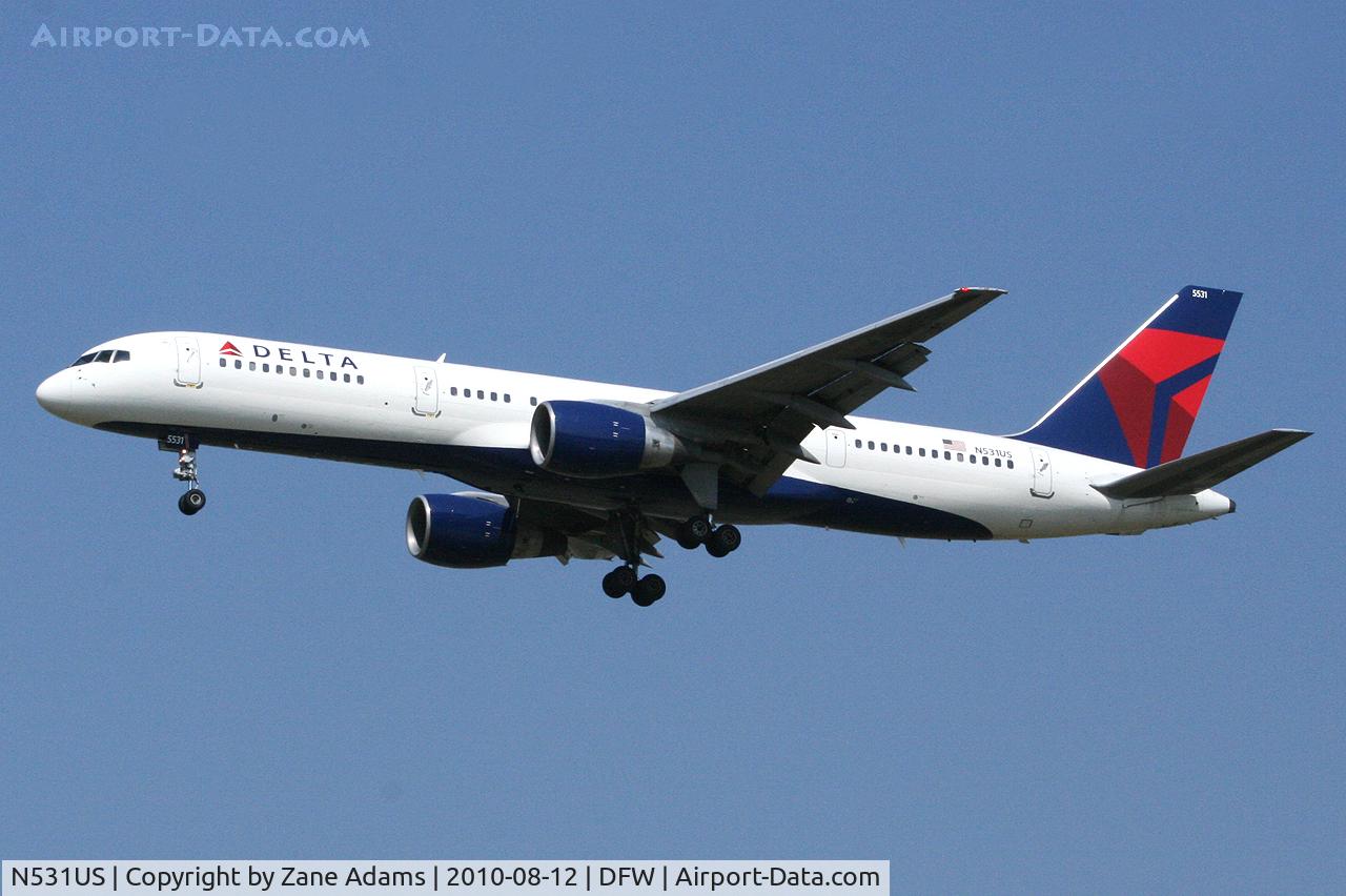 N531US, 1988 Boeing 757-251 C/N 23846, Delta Airlines landing at DFW Airport
