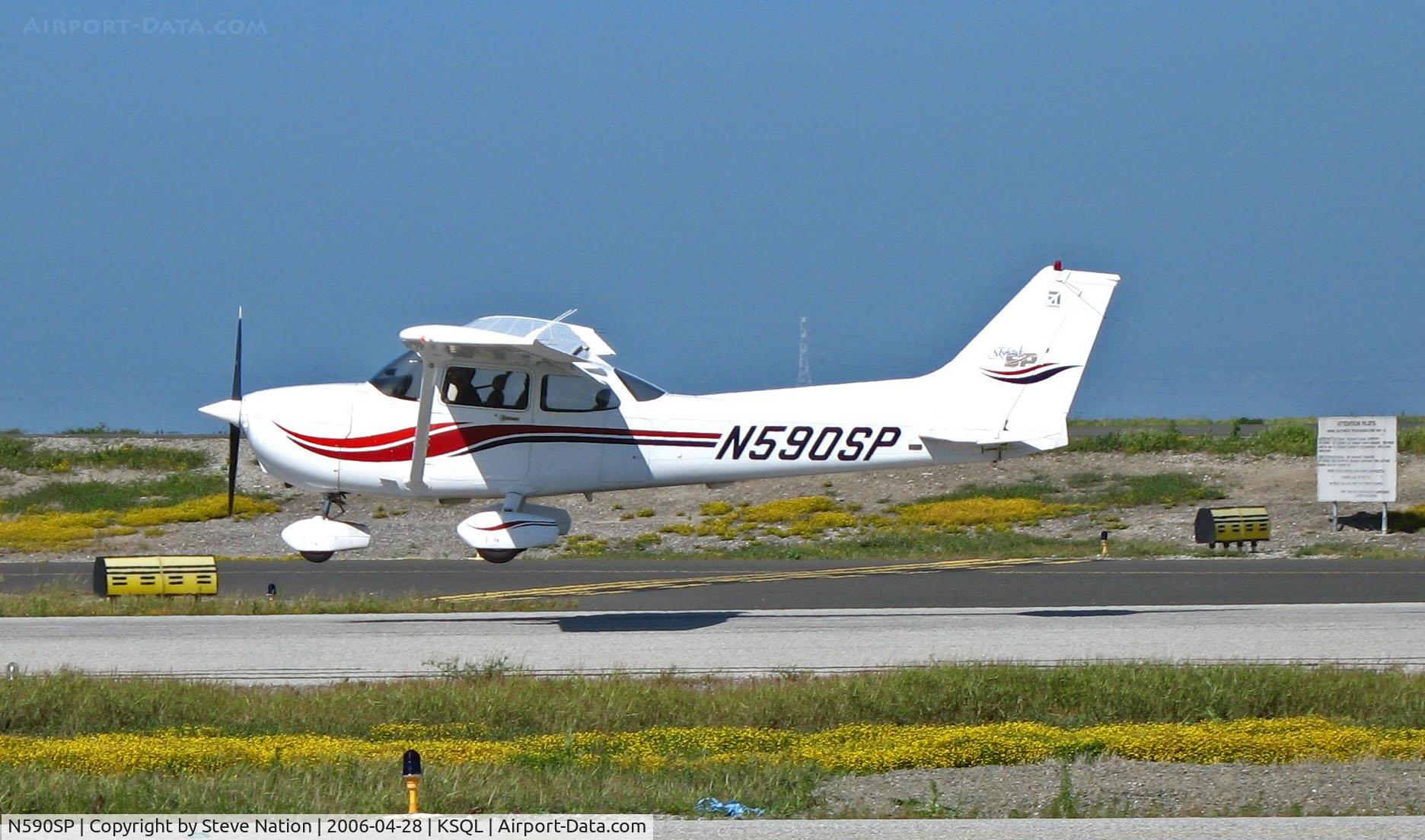 N590SP, 2000 Cessna 172S C/N 172S8520, Locally-based 2000 Cessna 172S just before touchdown @ San Carlos, CA (with Flyby Air LLC, New Orleans, LA by May 2008)