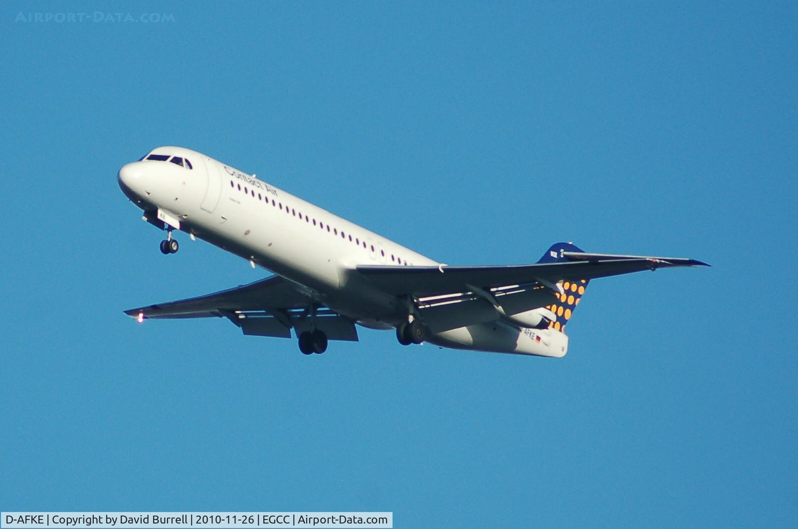 D-AFKE, 1995 Fokker 100 (F-28-0100) C/N 11505, Contact Air D-AFKE Fokker 100 on approach to Manchester Aiport