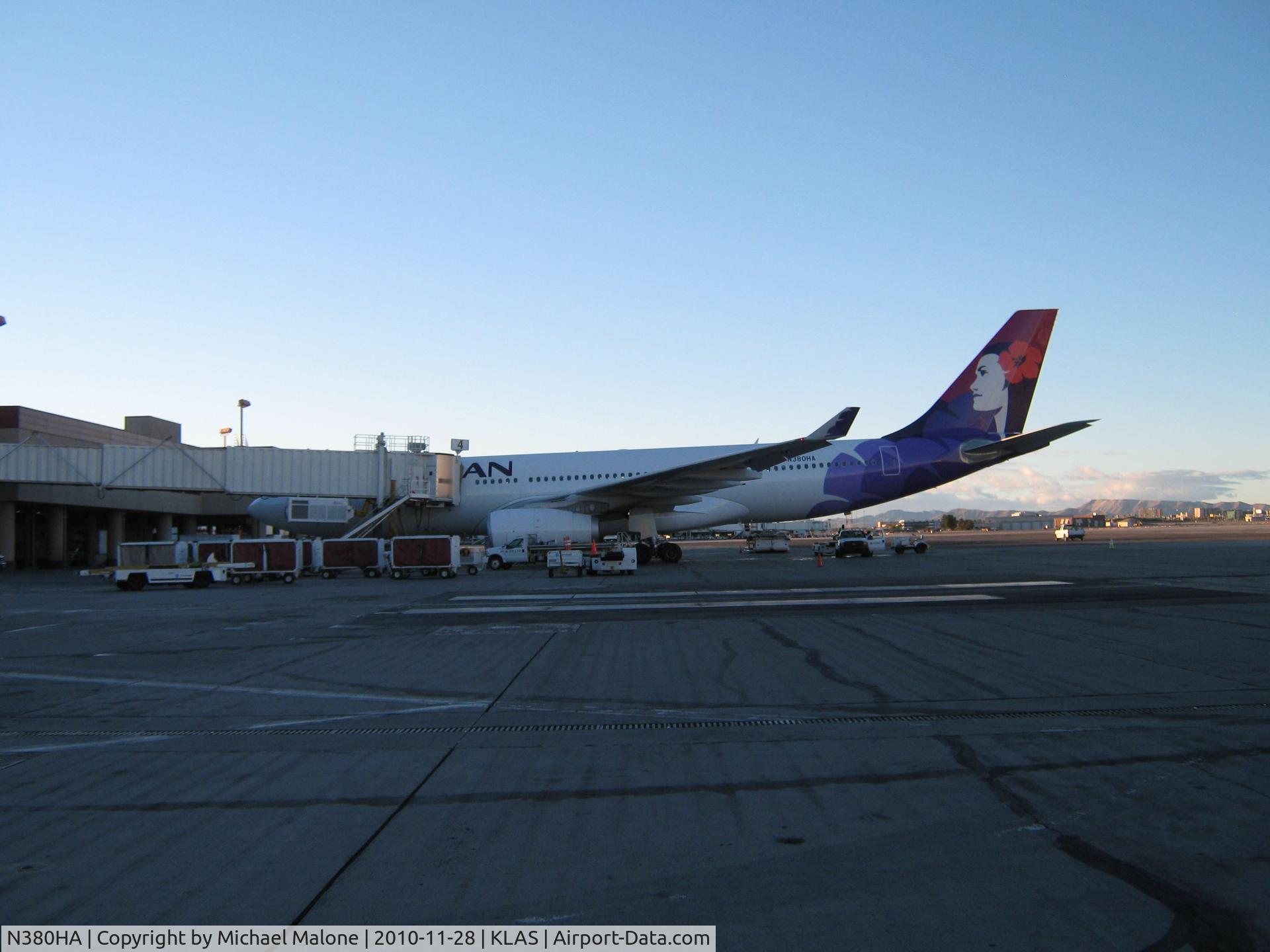 N380HA, 2010 Airbus A330-243 C/N 1104, Parked at International Terminal next to our aircraft.