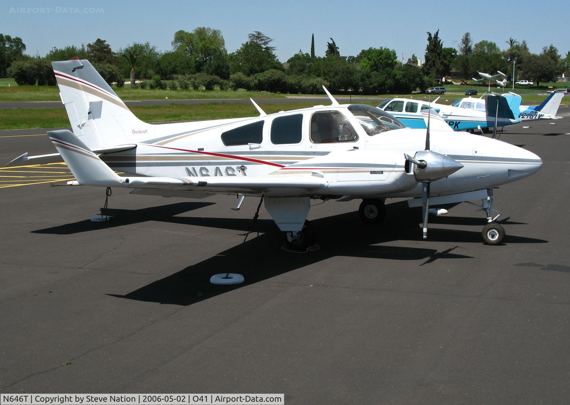 N646T, 1974 Beech E-55 Baron C/N TE-981, 1974 Beech E-55 with Colemill Enterprises Foxstar conversion including 4-blade Q tip props and wnglets @ Woodland Aviation (see http://www.colemill.com/Conversions/FoxstarBaron.php)