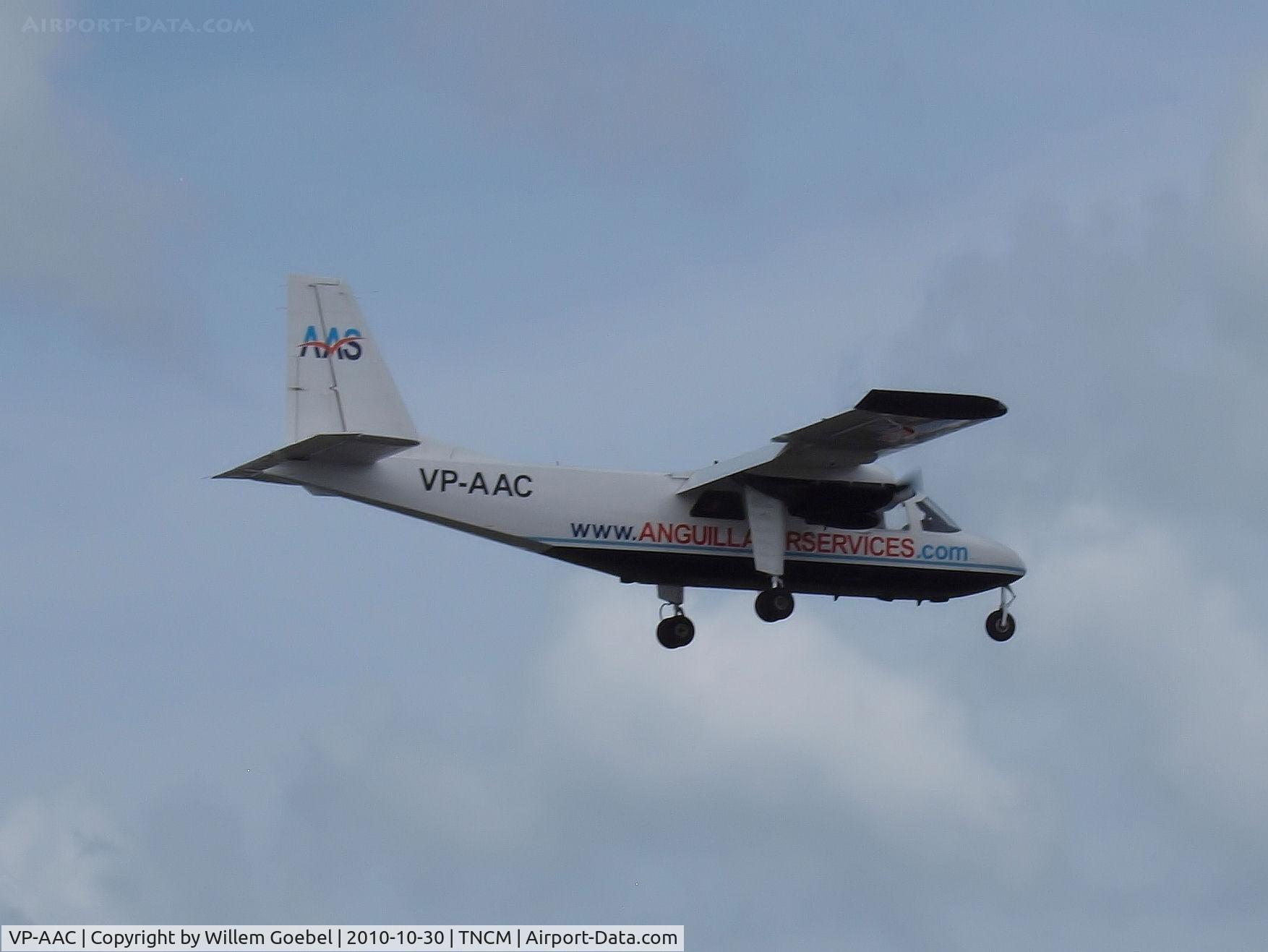 VP-AAC, 1981 Britten-Norman BN-2A-26 Islander C/N 919, Landing on Prinses Juliana Airport St Maarten (Anguilla Air Services BN-2A Islander)