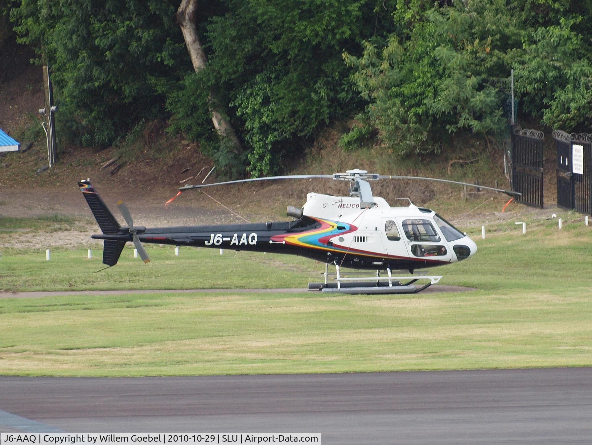J6-AAQ, Aerospatiale AS-350B Ecureuil C/N 4656, Parking on airstrip from Castries on st Lucia.(st Lucia Helicopters AS350B c/n4656