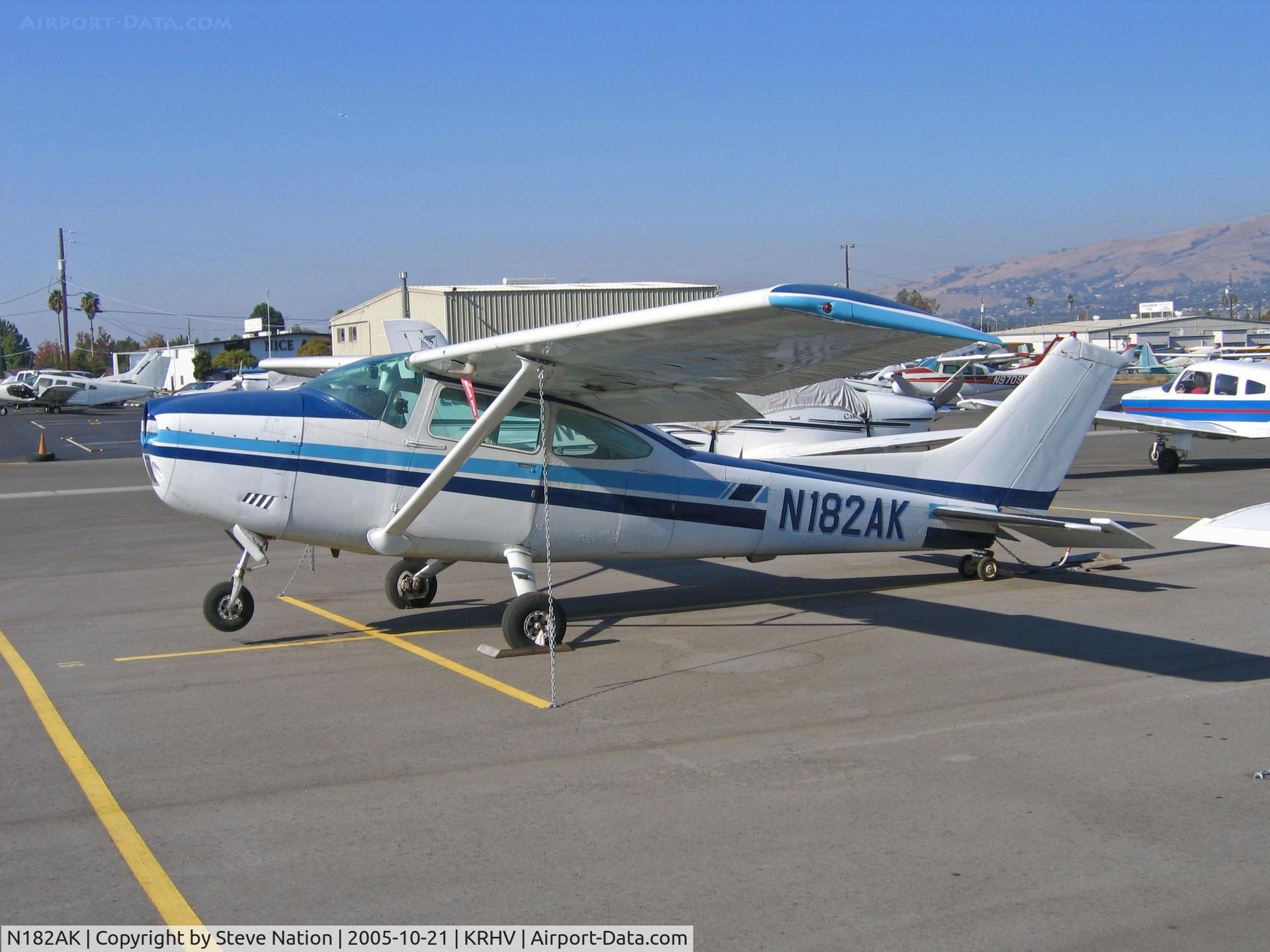 N182AK, 1979 Cessna 182Q Skylane C/N 18267486, Locally-based 1979 Cessna 182Q resting on her tail minus prop @ Reid-Hillview Airport, San Jose, CA