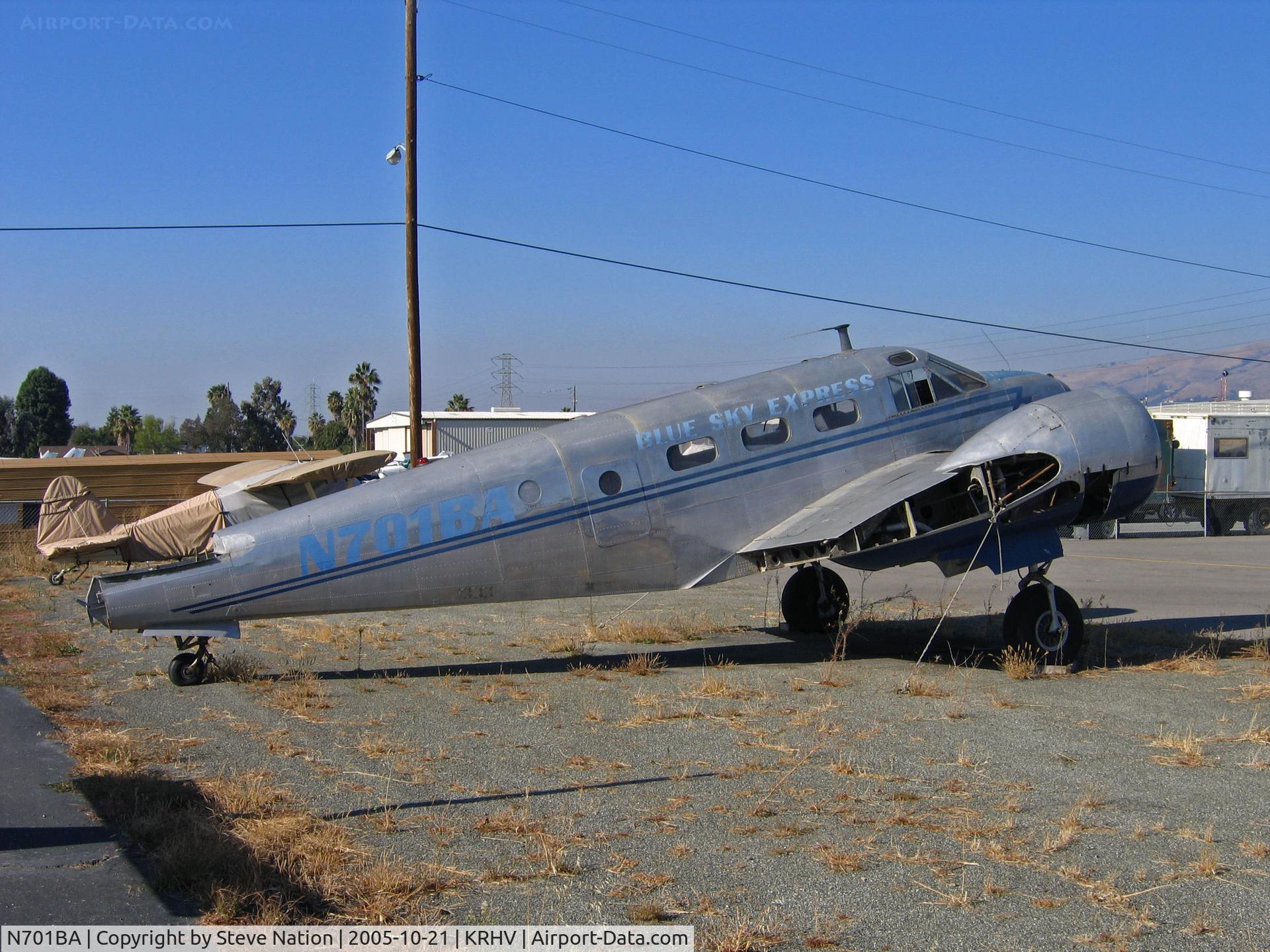 N701BA, 1943 Beech AT-11 Kansan C/N 3991, Derelict 1943 Beech AT-11 in Blue Sky Express colors  @ Reid-Hillview (originally Reid's Hillview) Airport, San Jose, CA