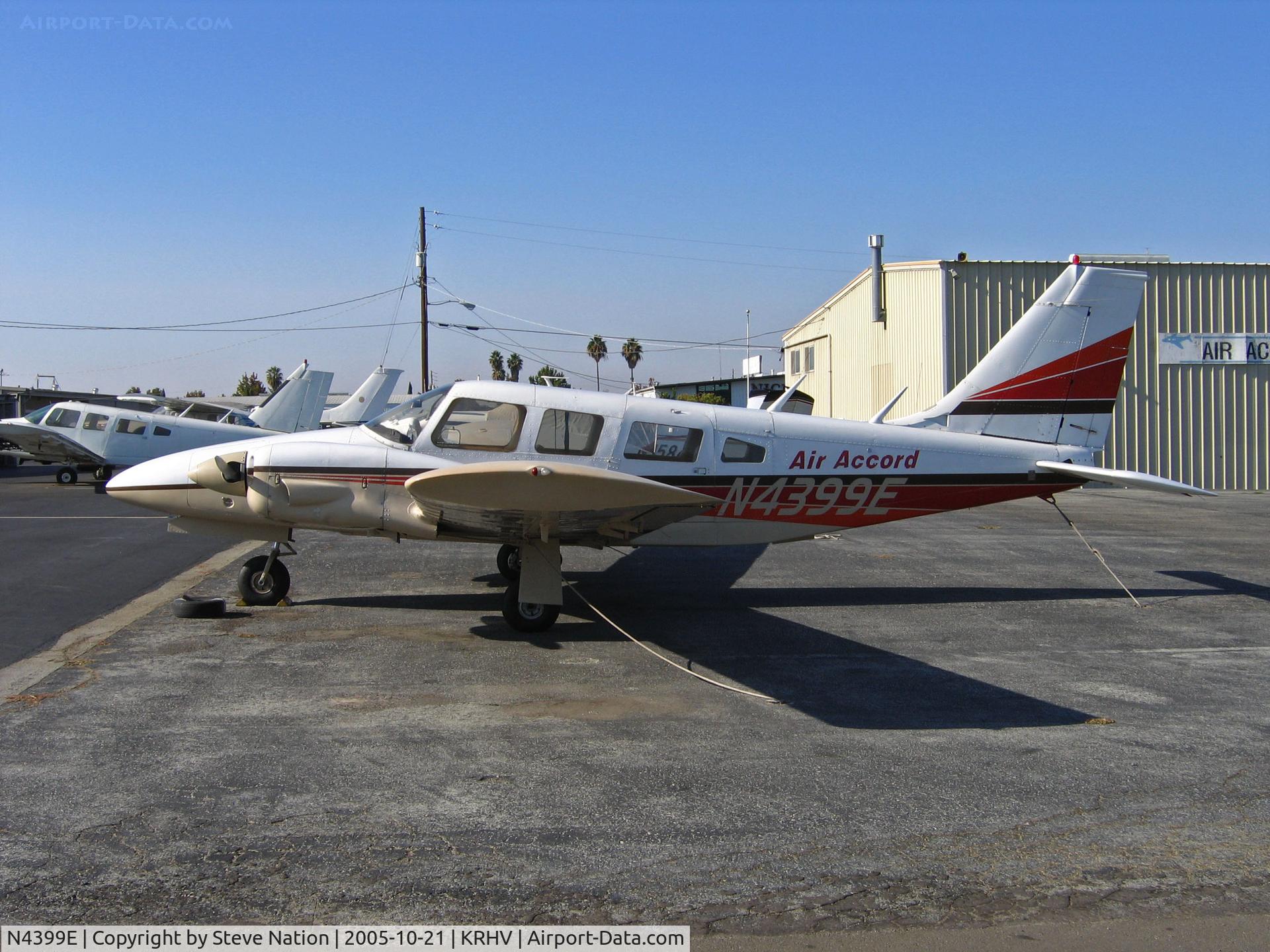 N4399E, 1974 Piper PA-34-200 C/N 34-7450179, Locally-based 1974 Piper PA-34-200 operated by AIR ACCORD in brilliant sunshine @ Reid-Hillview (originally Reid's Hillview) Airport, San Jose, CA