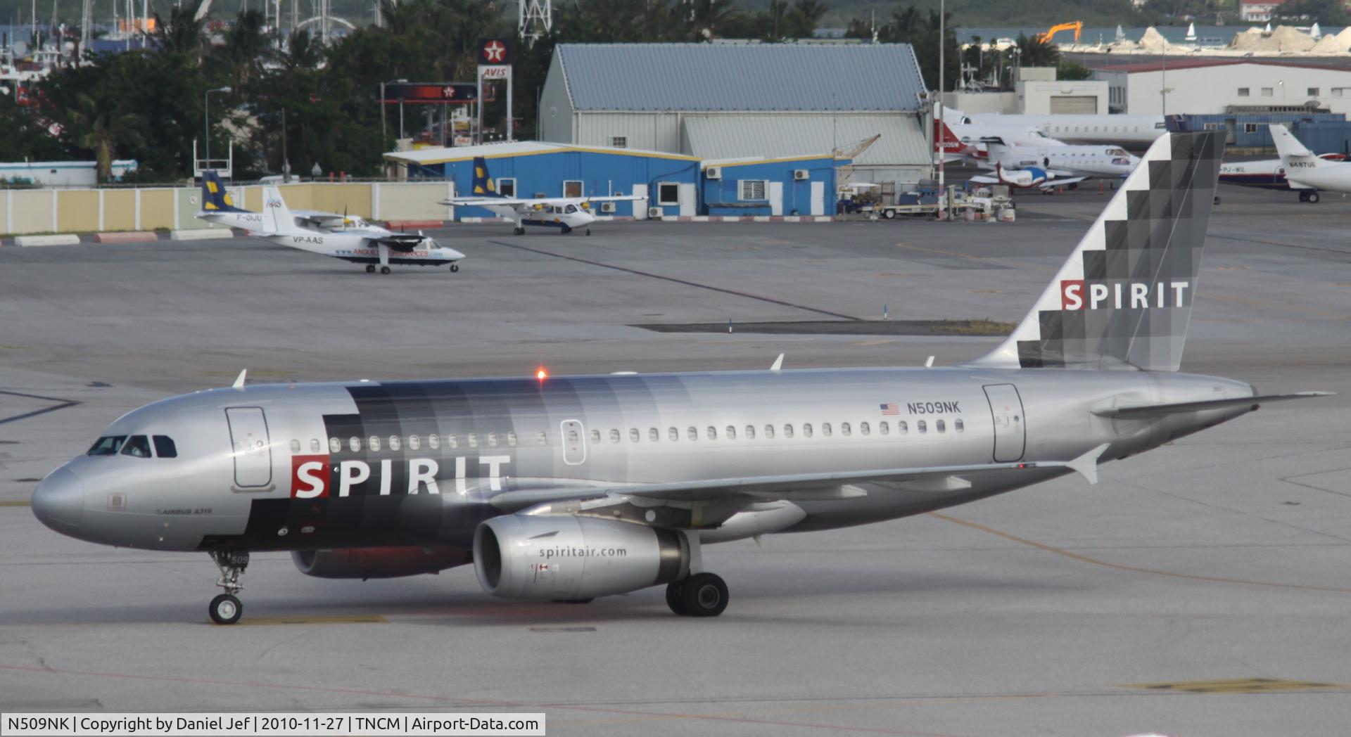 N509NK, 2005 Airbus A319-132 C/N 2603, Spirit wings N509NK taxing to parking at TNCM