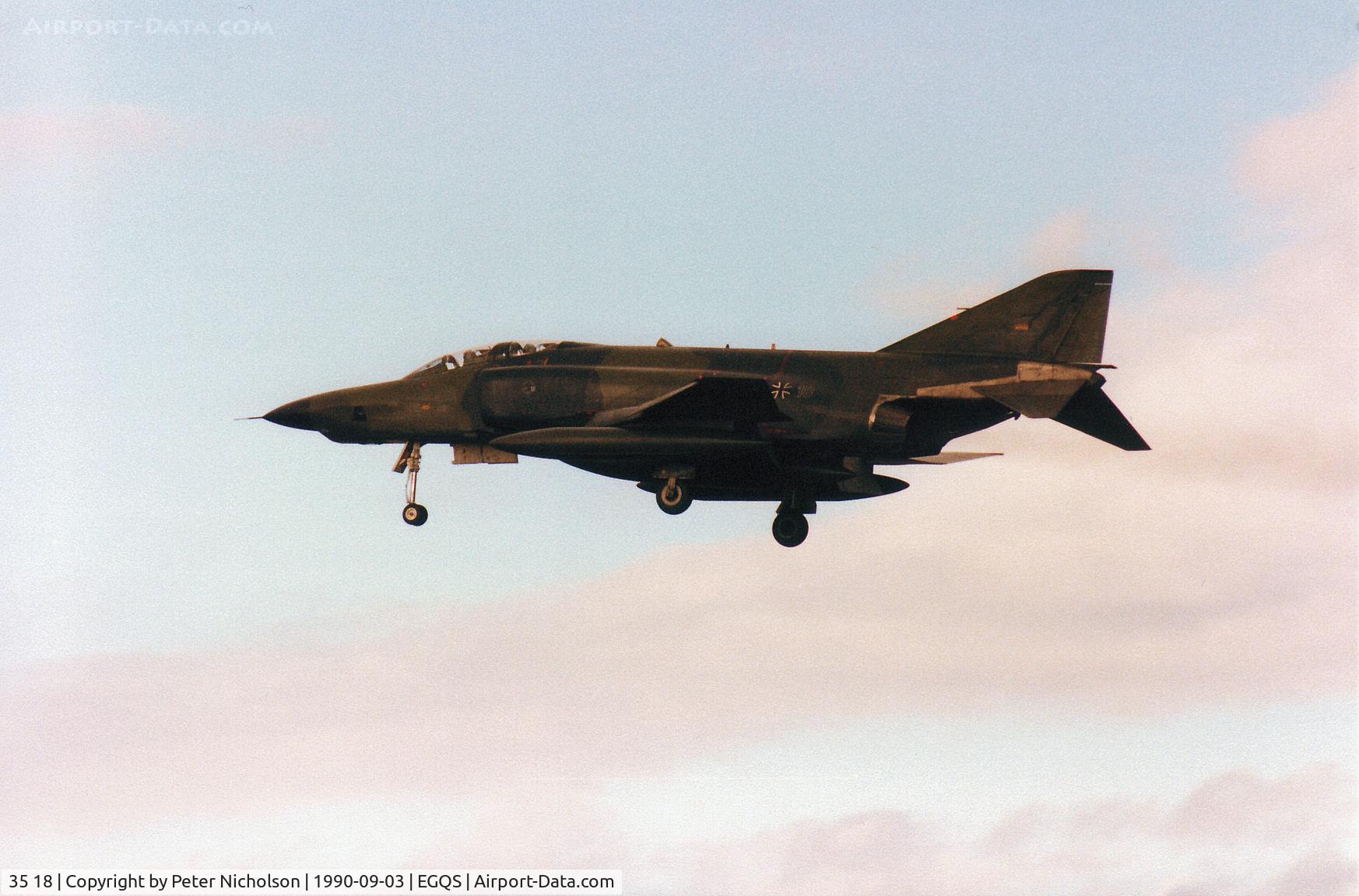35 18, 1969 McDonnell Douglas RF-4E Phantom II C/N 4043, RF-4E Phantom of AKG-52 German Air Force on final approach to Runway 23 at RAF Lossiemouth in September 1990.