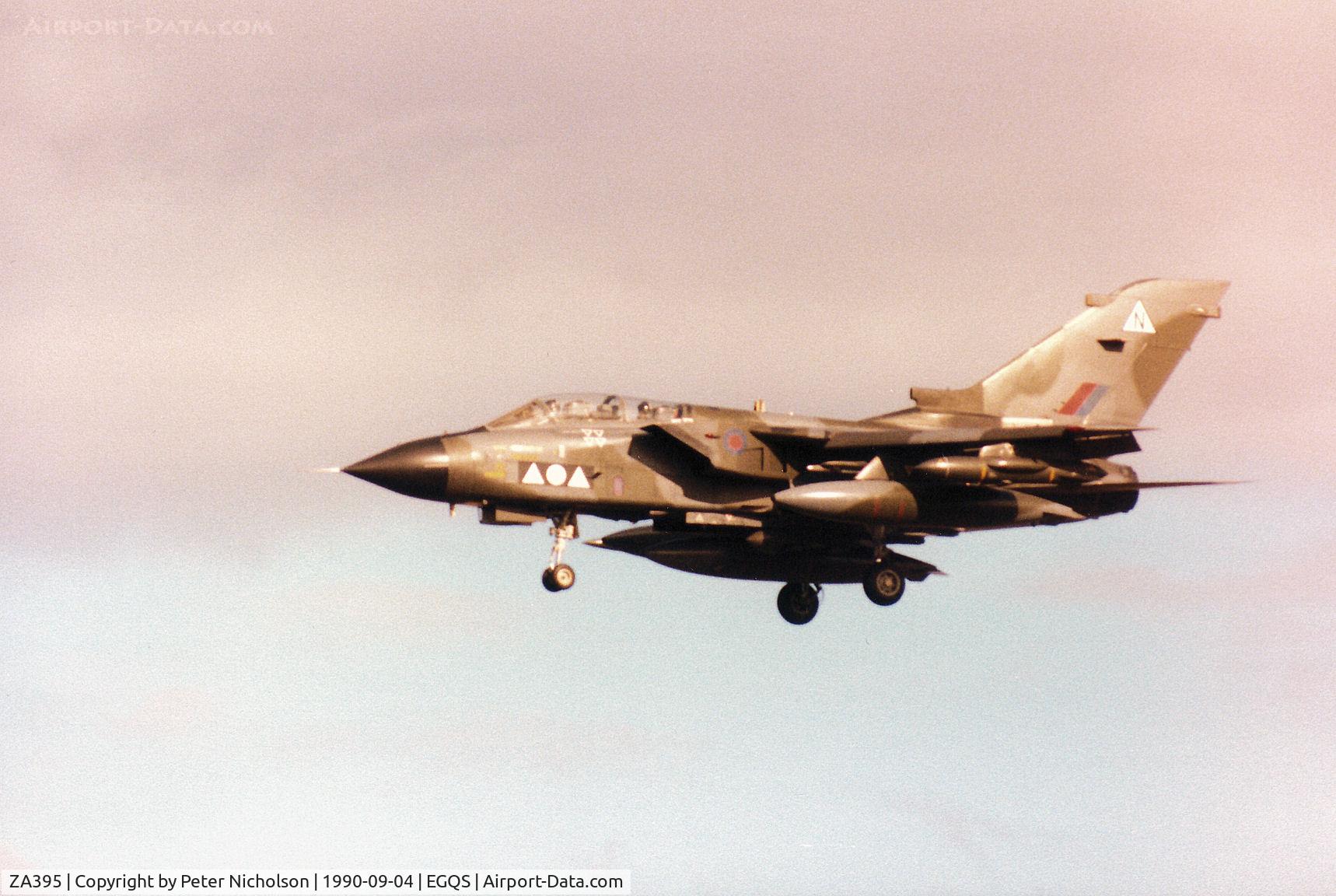 ZA395, 1982 Panavia Tornado GR.1A C/N 192/BS062/3094, Tornado GR.1A of 2 Squadron on final approach to Runway 23 at RAF Lossiemouth in September 1990.