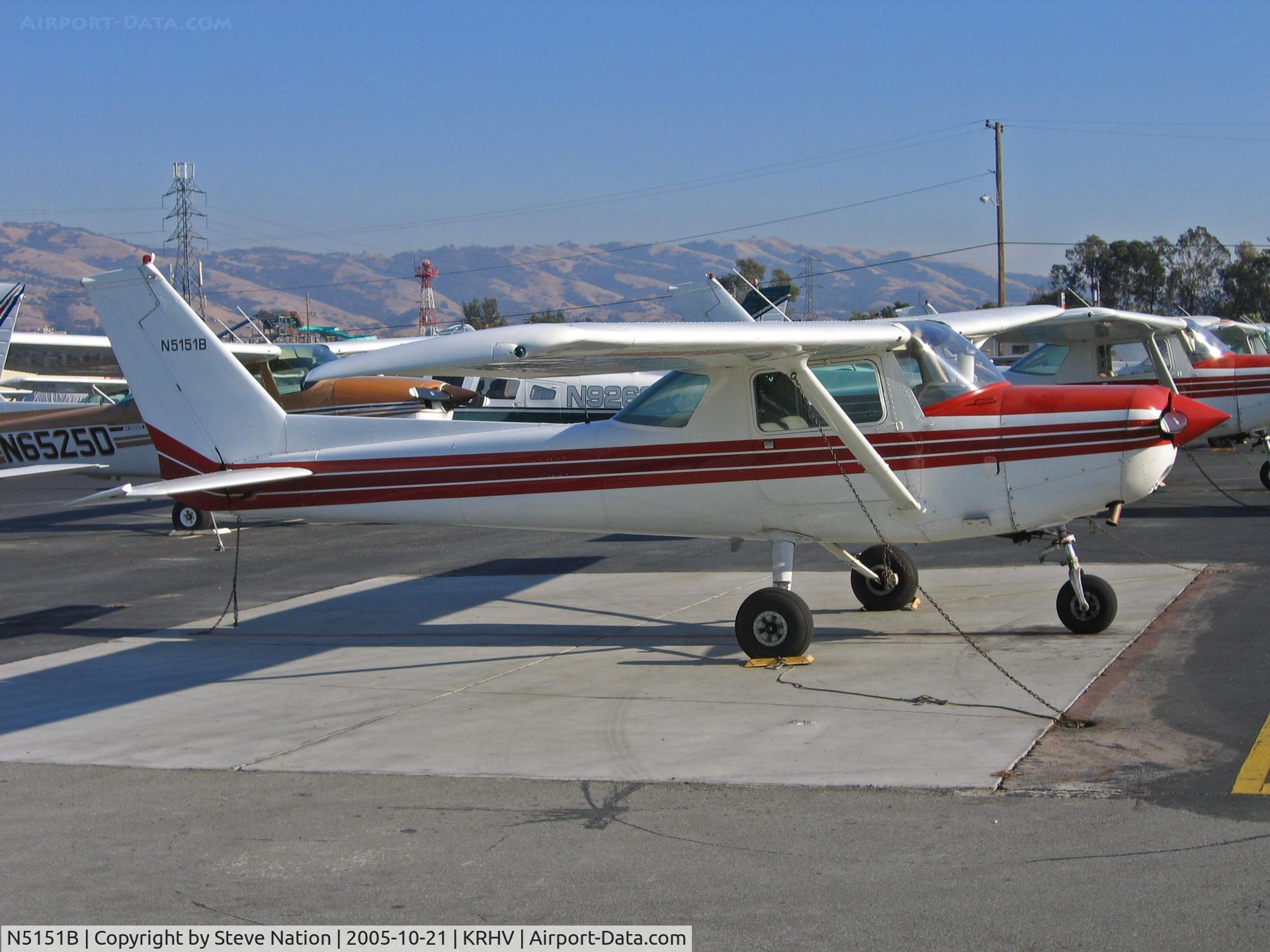 N5151B, 1979 Cessna 152 C/N 15283778, Locally-based 1979 Cessna 152 operated by Nice Air poses in bright sunshine @ Reid-Hillview Airport, San Jose, CA (this should be a P-51 registration, no? :-) )