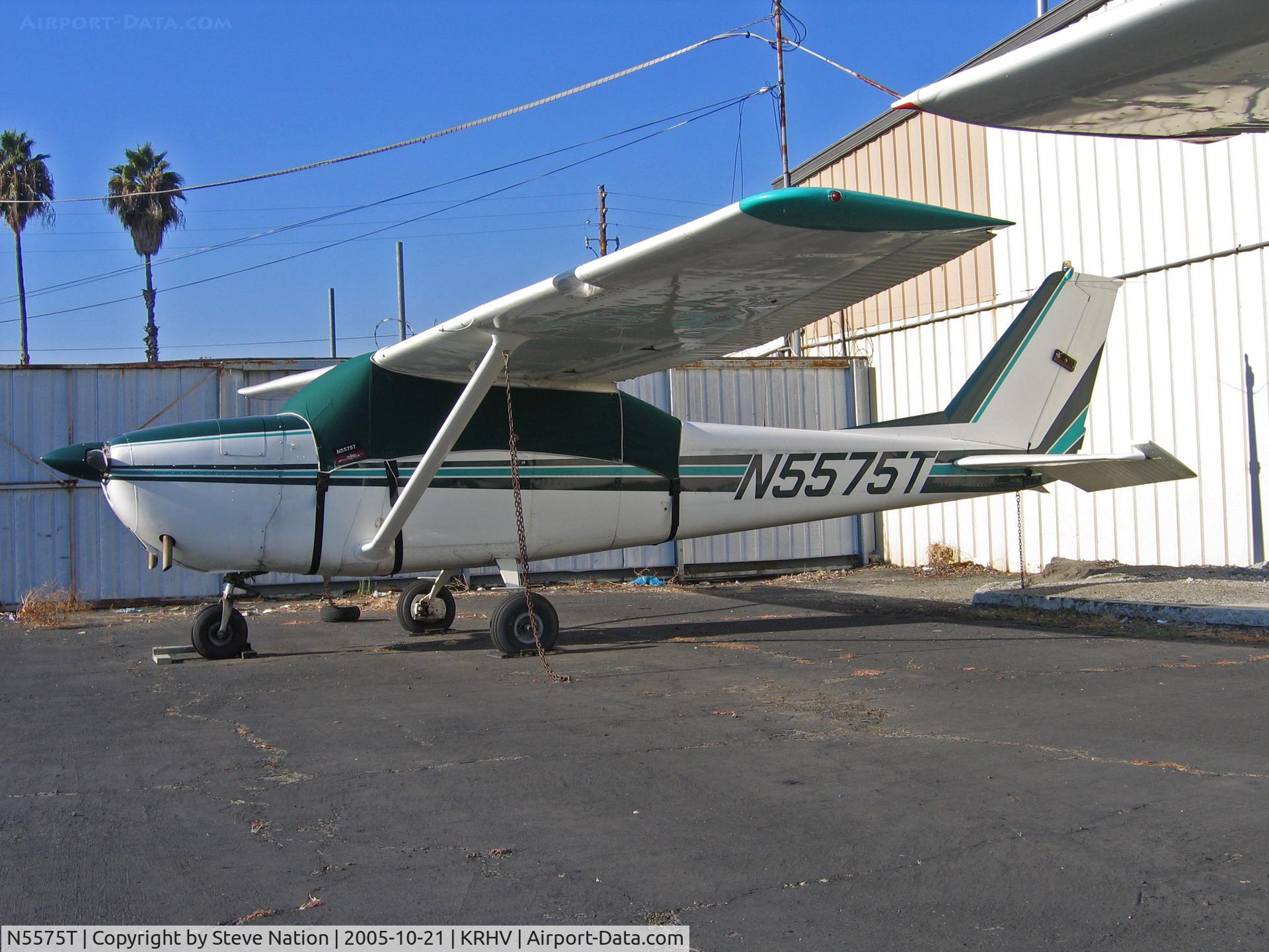 N5575T, 1964 Cessna 172E C/N 17251475, Locally-based 1964 Cessna 172E with cockpit covered poses in bright sunshine @ Reid-Hillview Airport, San Jose, CA
