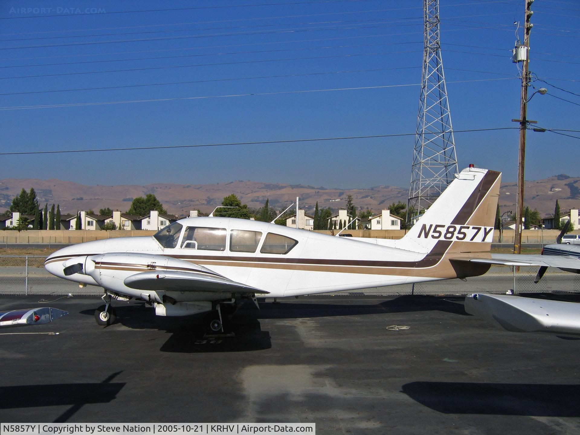 N5857Y, 1965 Piper PA-23-250 Aztec C/N 27-3009, Locally-based 1965 Piper PA-23-250 Aztec poses in bright sunshine @ Reid-Hillview Airport, San Jose, CA (looking good for 40!)