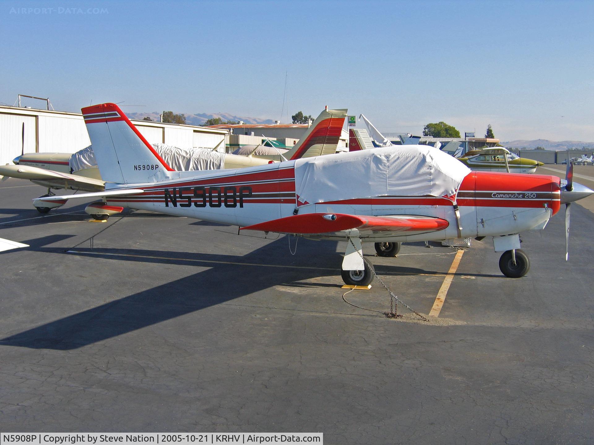 N5908P, 1959 Piper PA-24-250 Comanche C/N 24-994, Sporting a large and a small registration this locally-based 1959 Piper PA-24-250 operated by Breeze Flying Club poses in bright sunshine @ Reid-Hillview Airport, San Jose, CA