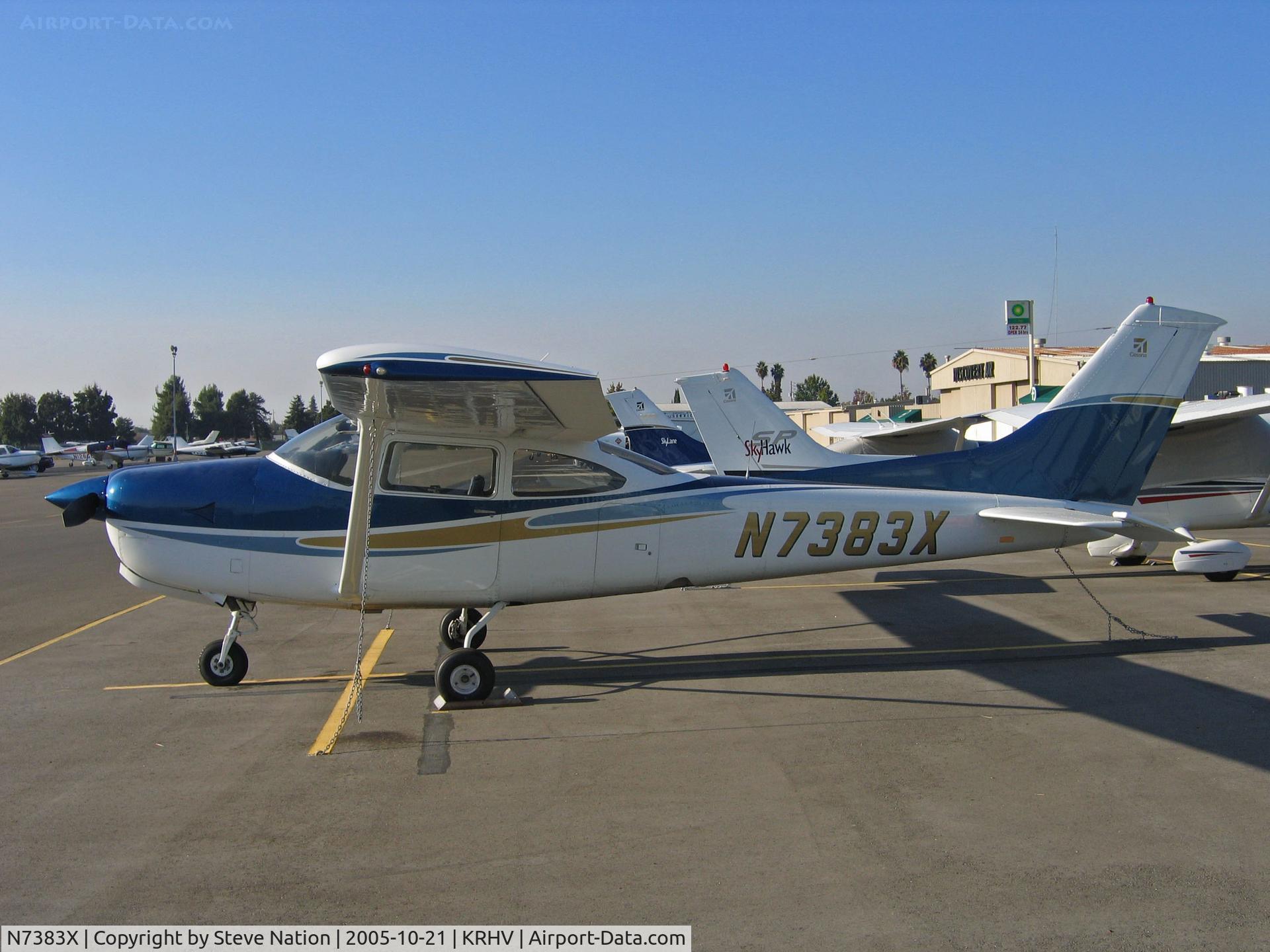 N7383X, 1977 Cessna R182 Skylane RG C/N R18200094, Locally-based 1977 Cessna R182 with sharp custom paint scheme in bright sunshine @ Reid-Hillview Airport, San Jose, CA