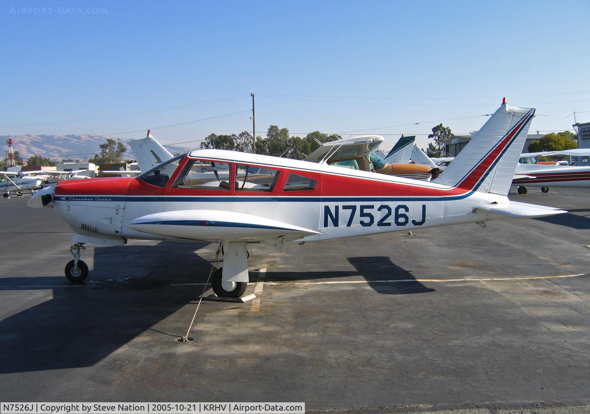 N7526J, 1968 Piper PA-28R-180 Cherokee Arrow C/N 28R-30897, Better shot of locally-based 1968 Piper PA-28R-180 Cherokee Arrow in bright sunshine @ Reid-Hillview Airport, San Jose, CA