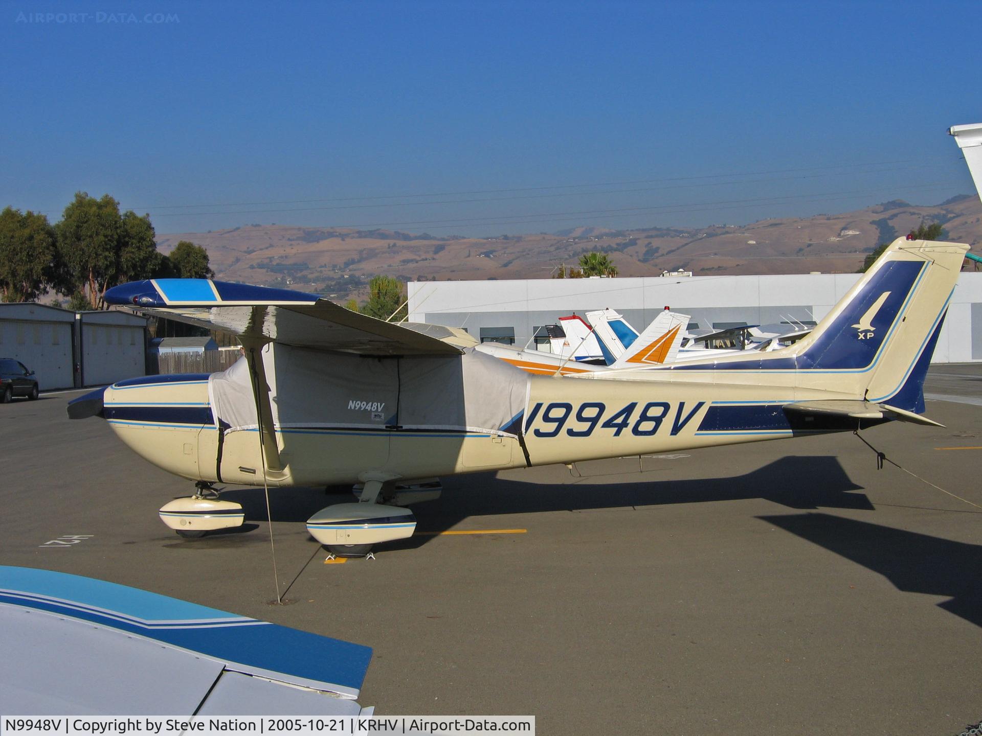 N9948V, 1977 Cessna R172K Hawk XP C/N R1722356, Locally-based 1977 Cessna R172K with cockpit covered in brilliant sunshine @ Reid-Hillview Airport, San Jose, CA