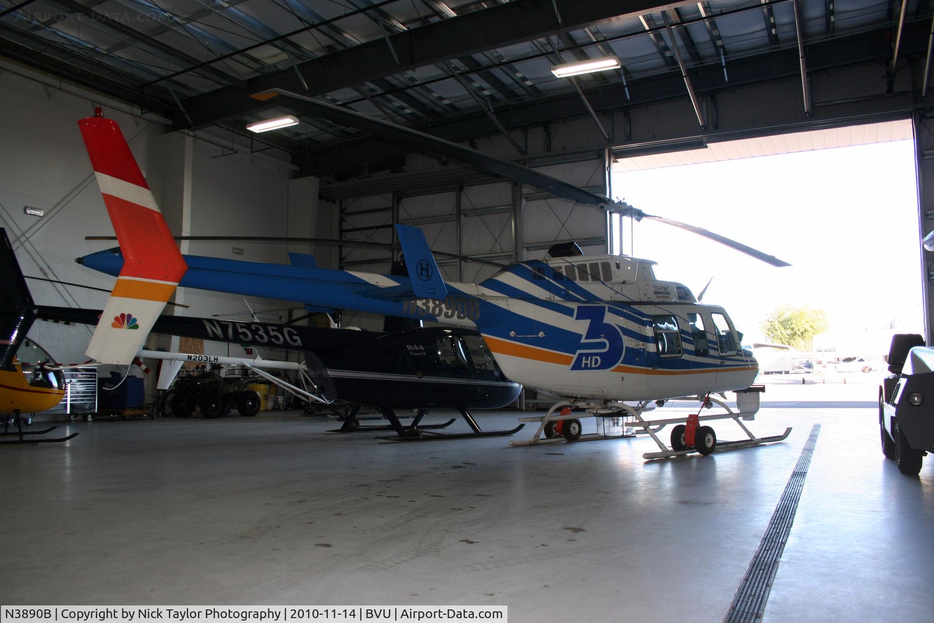 N3890B, 1980 Bell 206L-1 LongRanger II C/N 45480, Sitting in the hangar with N7535G, N203LH, and N6703S