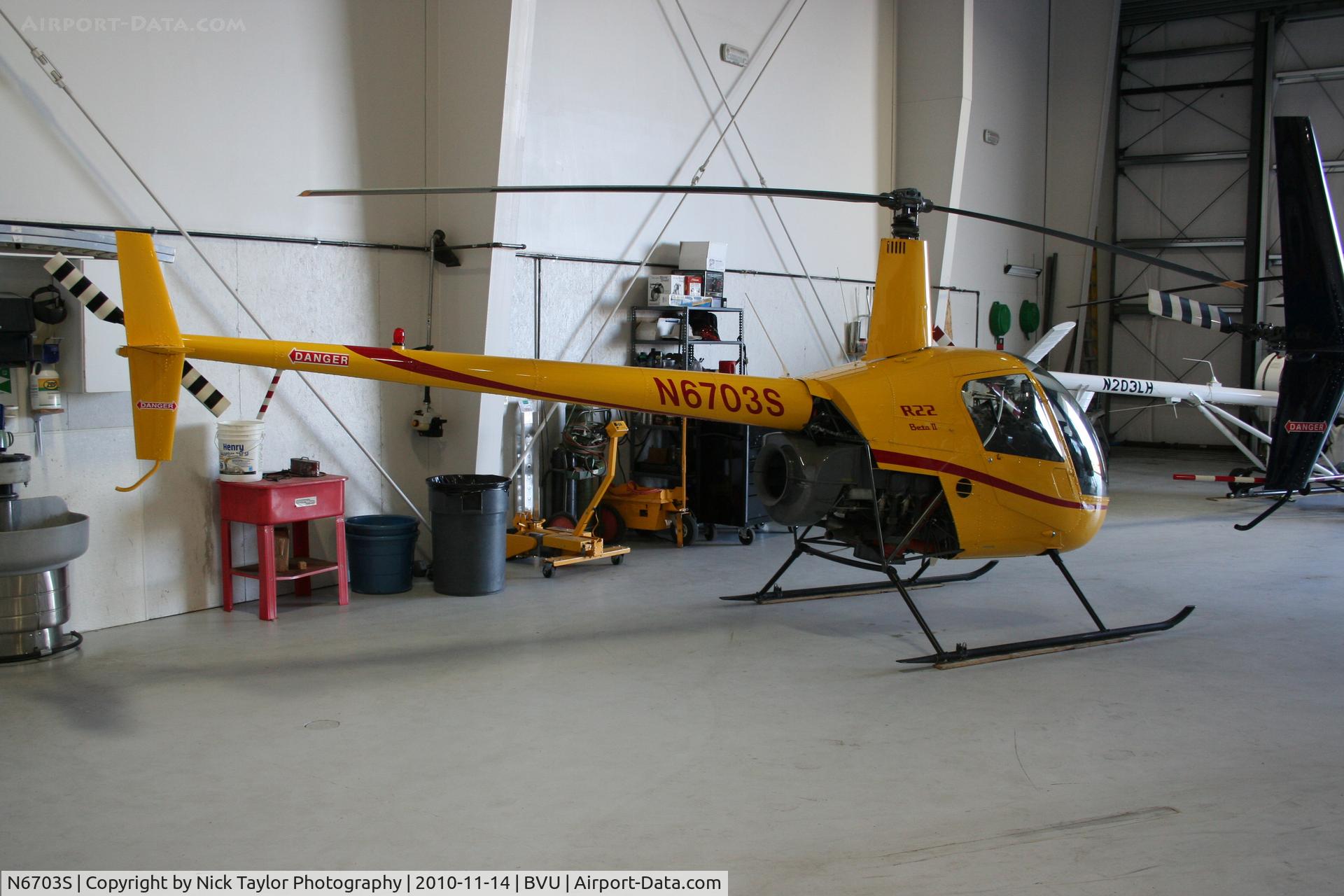 N6703S, 2004 Robinson R22 C/N 3621, Sitting in the shop at Boulder. Its for sale too if you have 129k :

http://www.trade-a-plane.com/detail/986969.html