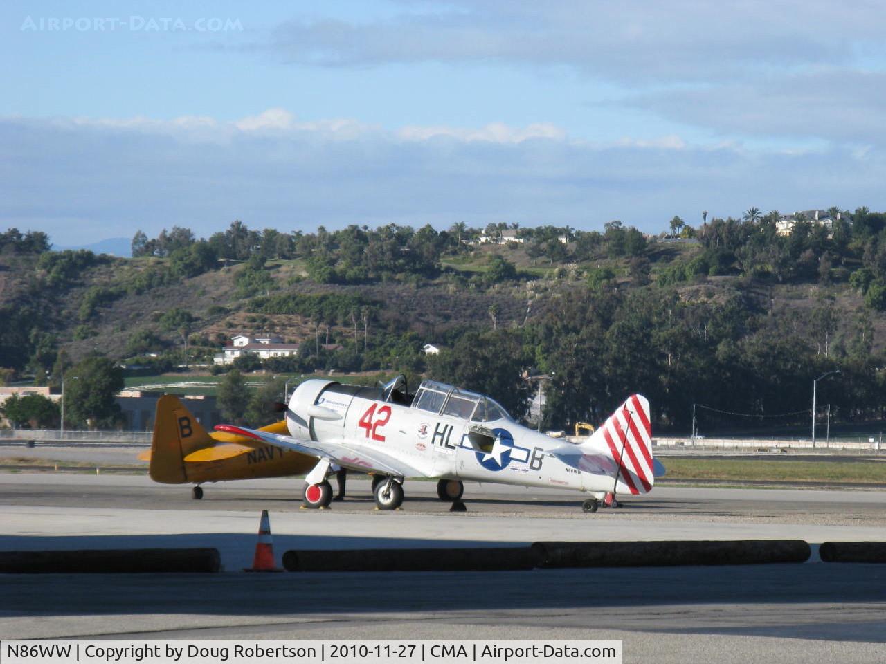 N86WW, 1956 North American SNJ-4 Texan C/N 88-12291, 1956 North American SNJ-4 'Sugarfoot' of the Condor Squadron, P&W R-1340 WASP 600 Hp, on the CAF ramp