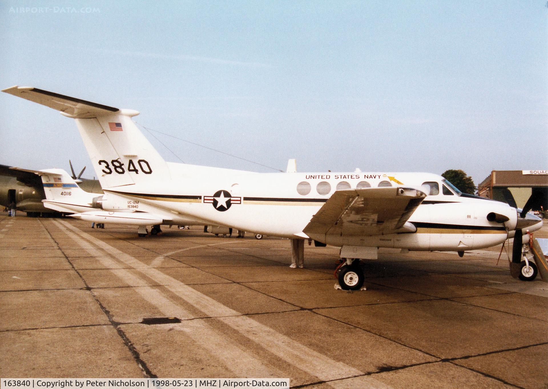 163840, 1987 Beech UC-12M Huron C/N BV-5, UC-12 Huron of the US Naval Air Facility at RAF Mildenhall on display at the 1998 Air Fete.