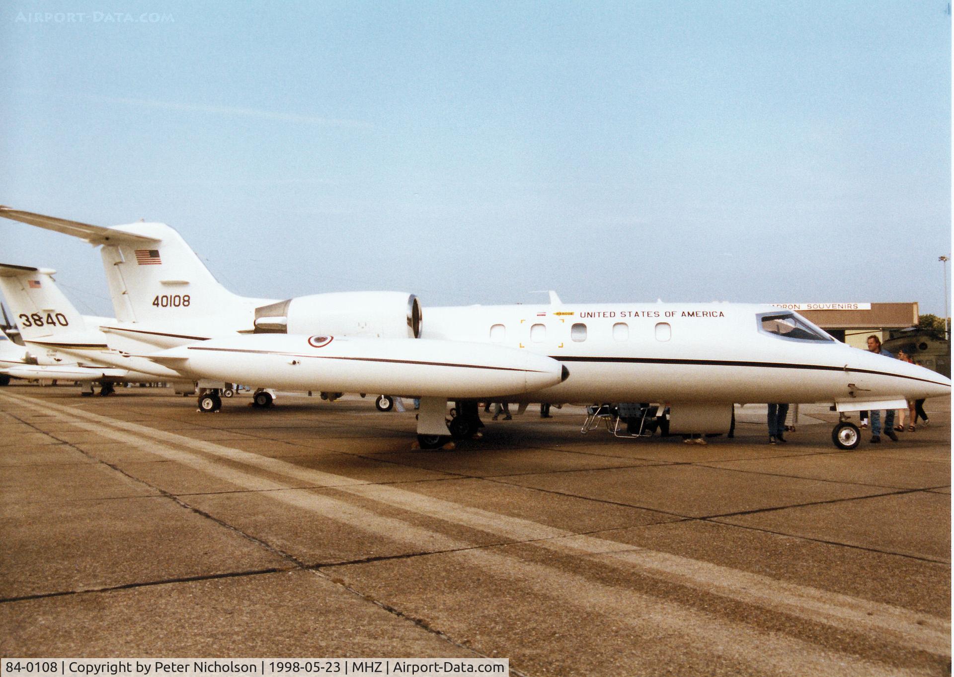84-0108, 1984 Gates Learjet C-21A C/N 35A-554, C-21A of 76th Airlift Squadron/86th Airlift Wing at Ramstein on display at the 1998 RAF Mildenhall Air Fete.
