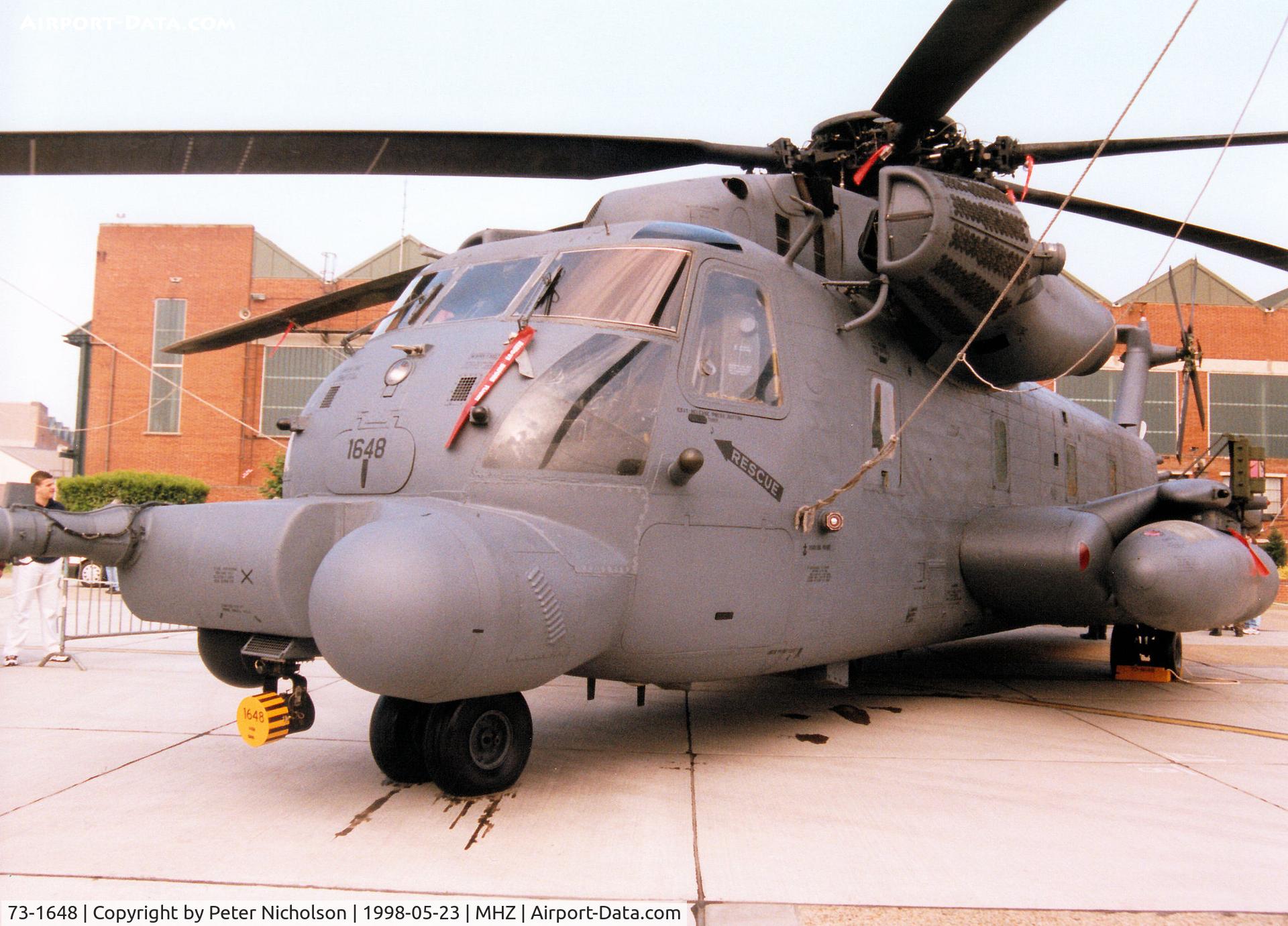 73-1648, 1973 Sikorsky MH-53J Pave Low III C/N 65-386, Another view of the MH-53J of the 21st Special Operations Squadron/352nd Special Operations Group based at Mildenhall on display at the 1998 Air Fete.