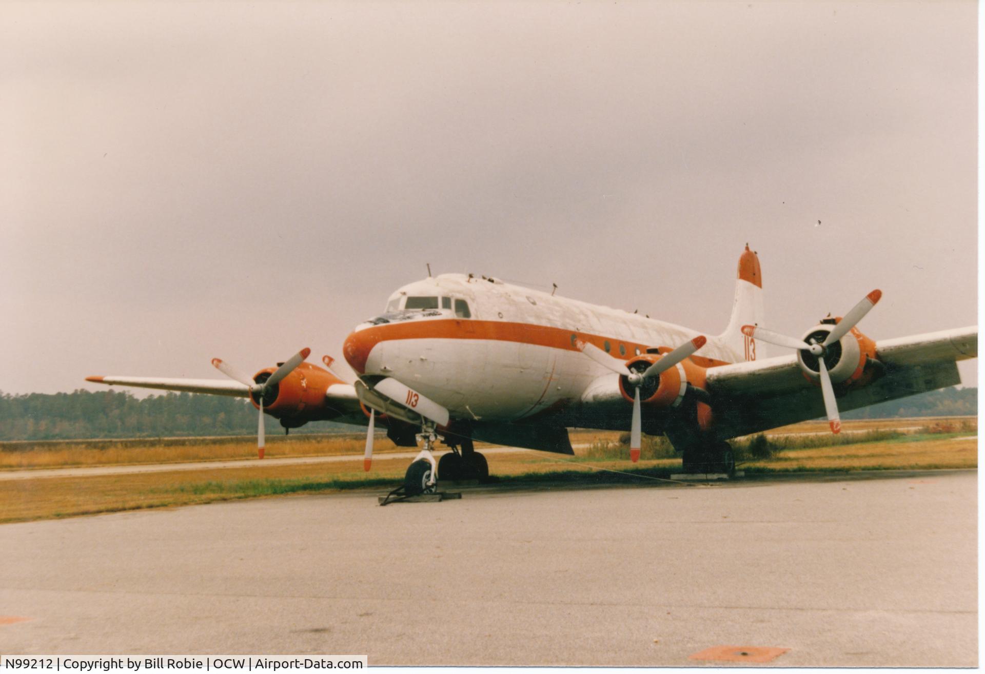 N99212, 1943 Douglas C54-D C/N 10661, Taken in the late 1980s at Warren Field, Washington, NC.  This aircraft had been abandoned in a farm field in eastern NC while involved in smuggling.  At the time this photo was taken the plane was confiscated.  It was later sold at auction.