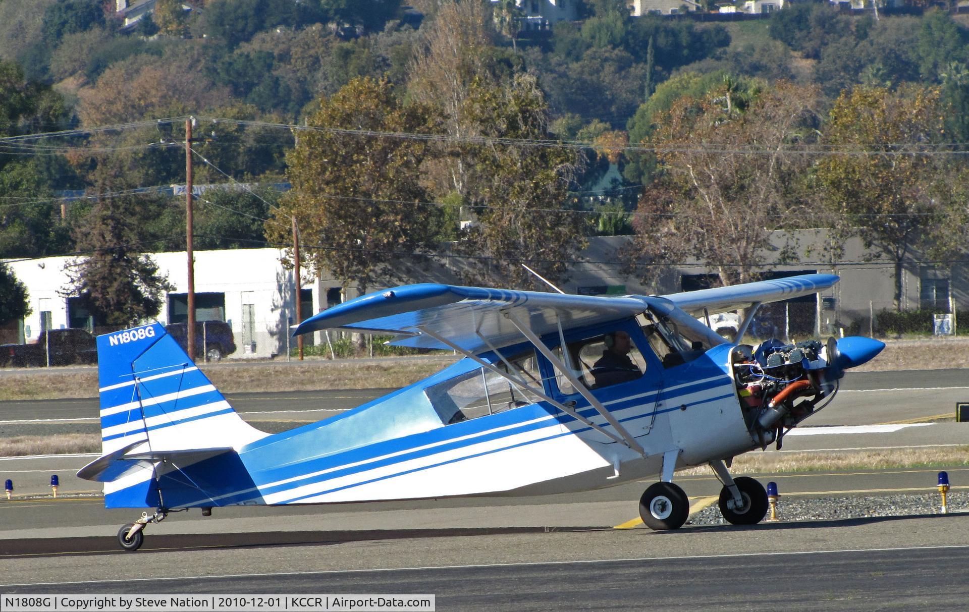 N1808G, 1968 Champion 7ECA Citabria C/N 570, Locally-based 1968 Champ 7ECA returns from fast taxi run to check engine maintenance (note cowling is removed) @ Buchanan Field, Concord, CA