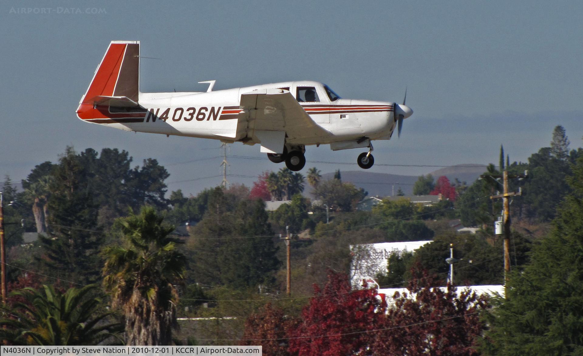 N4036N, 1968 Mooney M20C Ranger C/N 680023, Locally-based 1968 Mooney M20C on final to RWY 1L @ Buchanan Field, Concord, CA