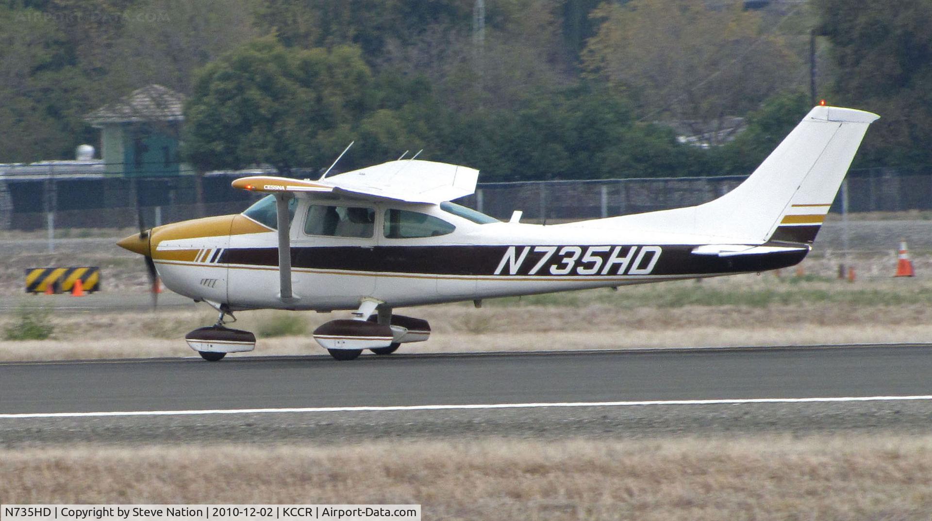 N735HD, 1977 Cessna 182Q Skylane C/N 18265429, Locally-based 1977 Cessna 182Q taking off on RWY 32R @ Buchanan Field, Concord, CA