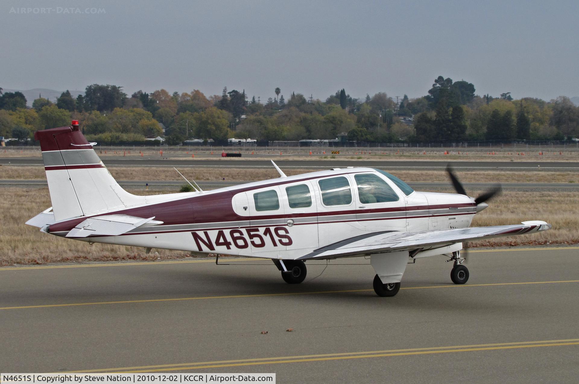 N4651S, 1975 Beech A36 Bonanza 36 C/N E-766, Locally-based 1975 Beech A36 taxis for RWY 32R @ Buchanan Field, Concord, CA