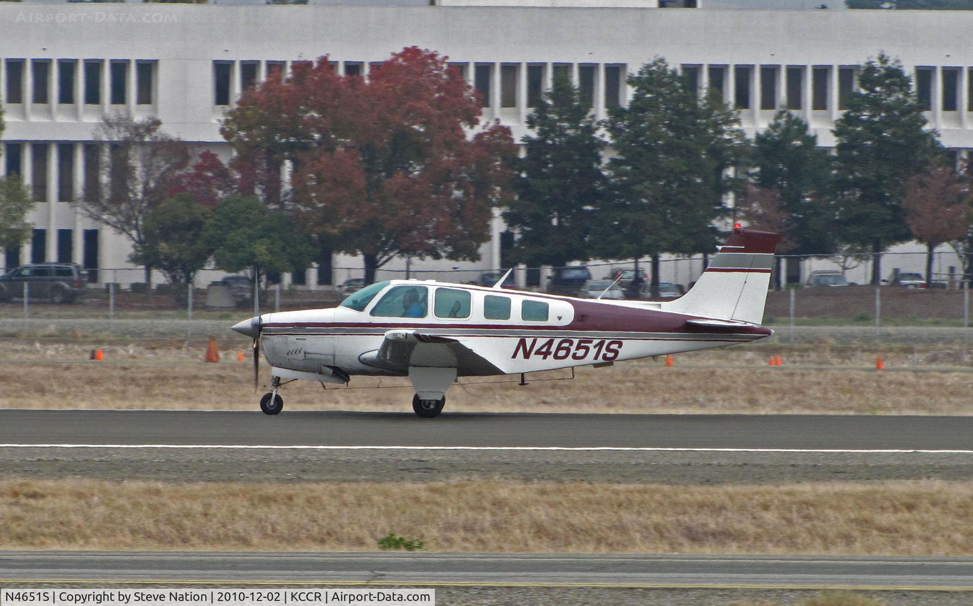 N4651S, 1975 Beech A36 Bonanza 36 C/N E-766, Locally-based 1975 Beech A36 taking off on RWY 32R @ Buchanan Field, Concord, CA