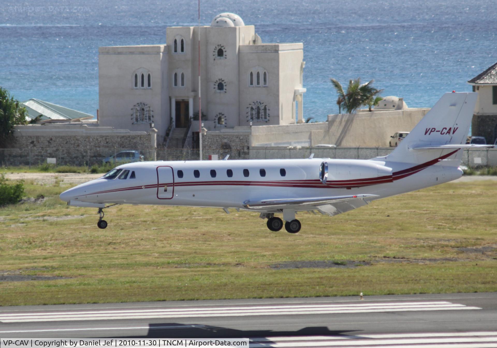 VP-CAV, 2008 Cessna 680 Citation Sovereign C/N 680-0202, VP-CAV landing at TNCM runway 10