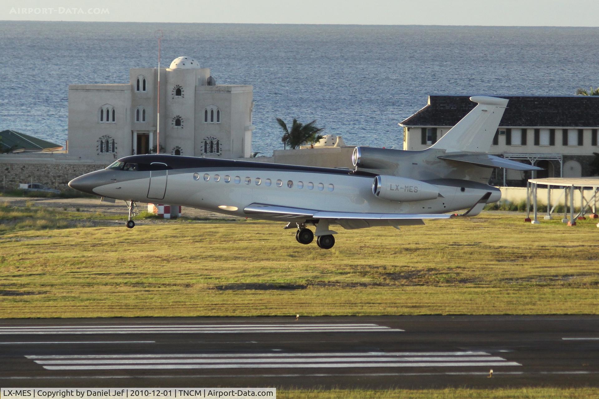 LX-MES, 2010 Dassault Falcon 7X C/N 097, Silver Arrows LX-MES landing at TNCM for the first time!!!