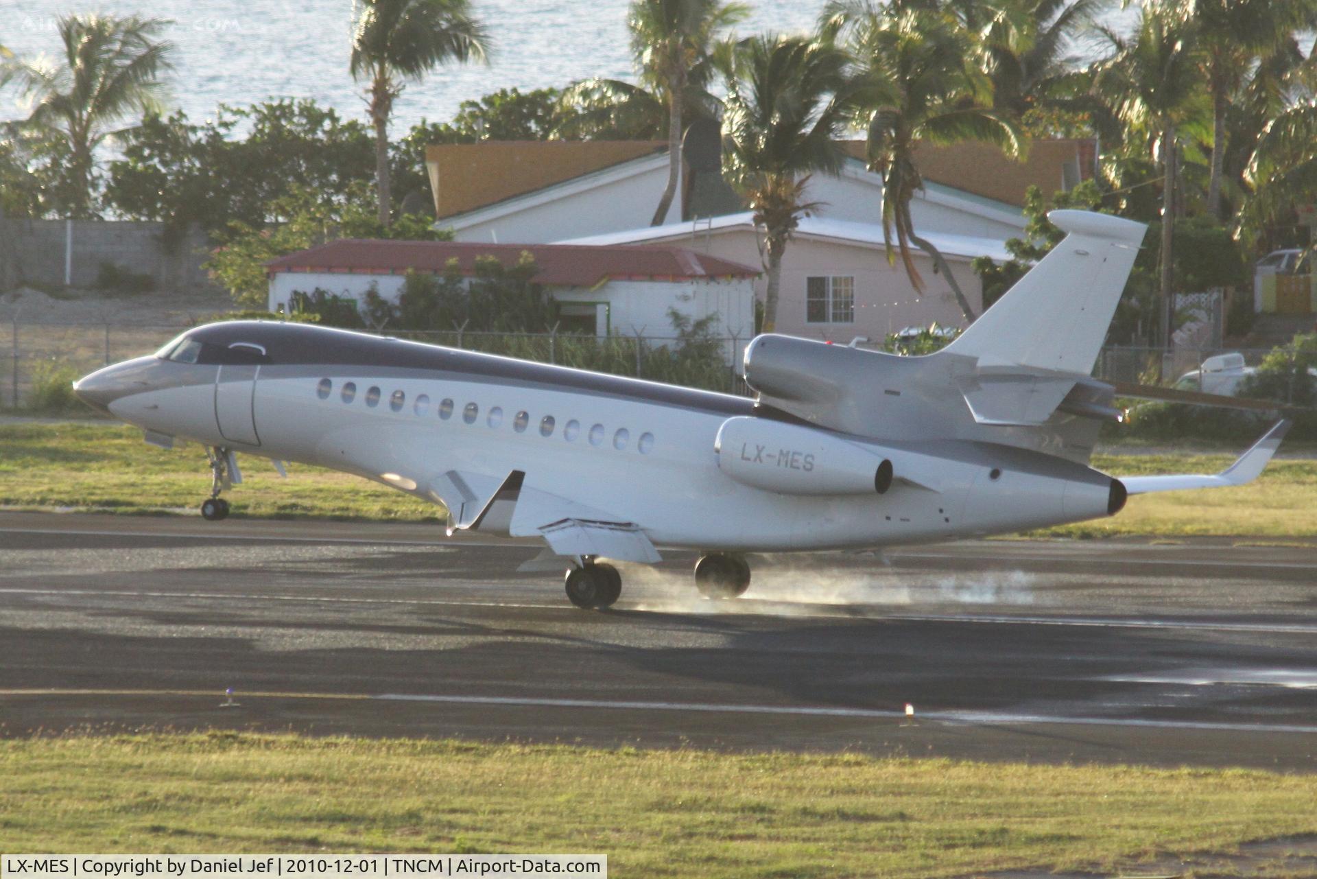 LX-MES, 2010 Dassault Falcon 7X C/N 097, Silver Arrows LX-MES on the ground at TNCM for the first time after a 10 hour flight!!!