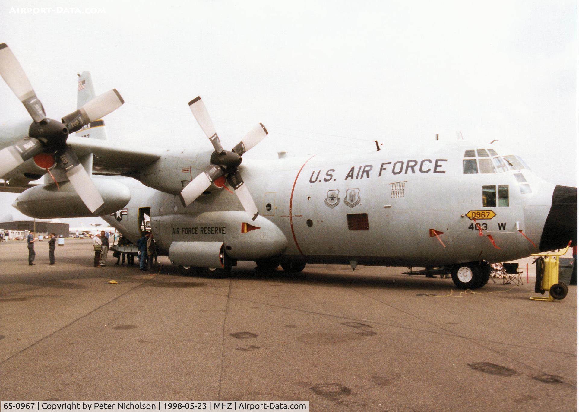 65-0967, 1965 Lockheed WC-130H Hercules C/N 382-4108, WC-130H Hercules of the 53rd Weather Reconnaissance Squadron/403rd Airlift Wing at Keesler AFB on display at the 1998 RAF Mildenhall Air Fete.
