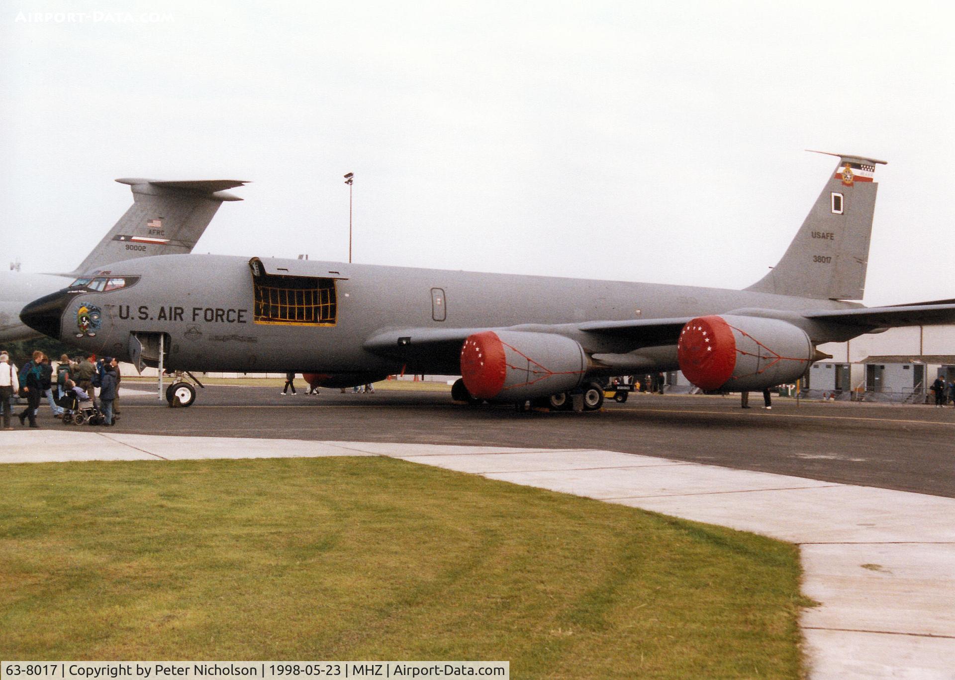 63-8017, 1963 Boeing KC-135R Stratotanker C/N 18634, KC-135R Stratotanker of the resident 100th Air Refuelling Wing on display at the 1998 RAF Mildenhall Air Fete.