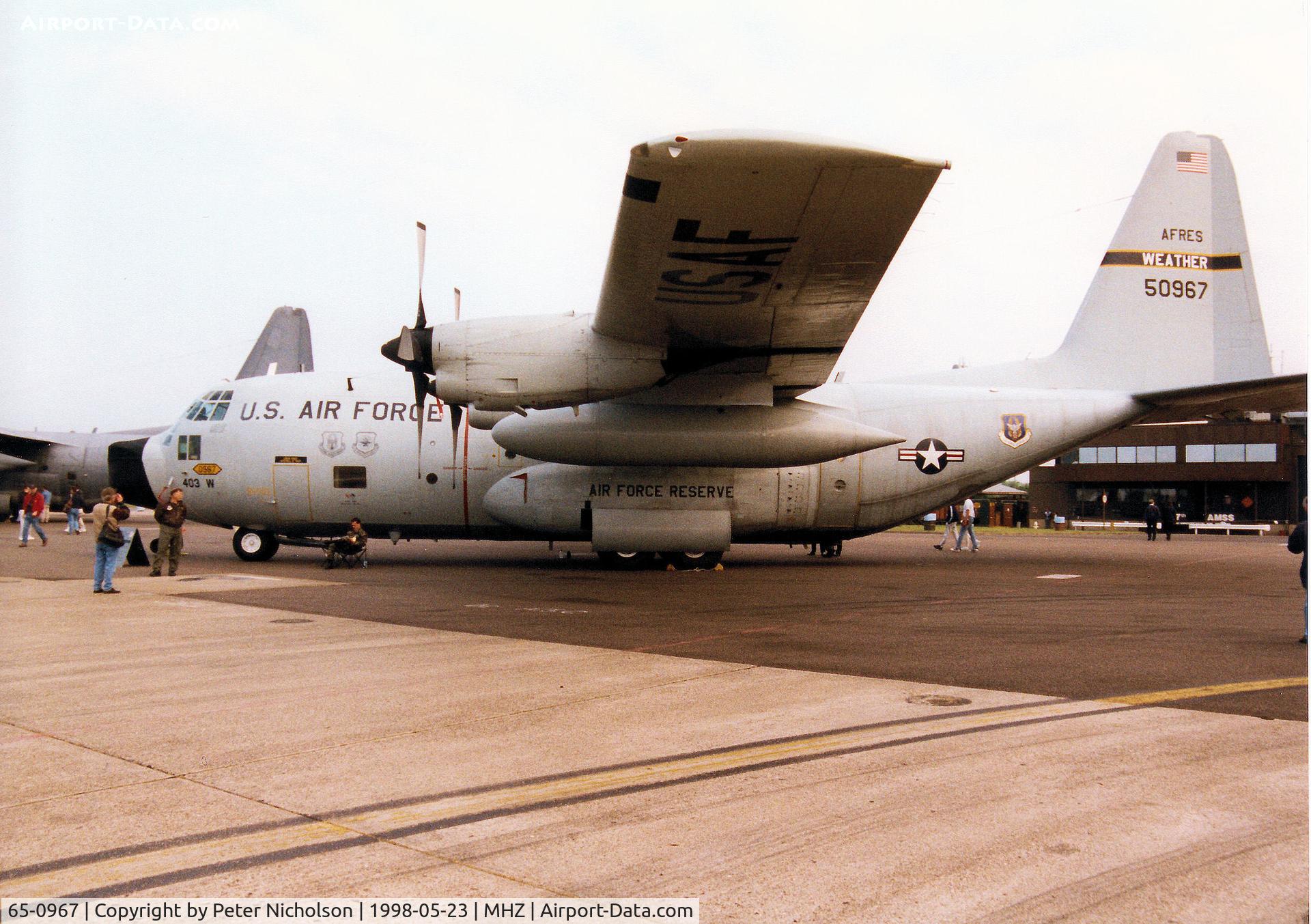 65-0967, 1965 Lockheed WC-130H Hercules C/N 382-4108, WC-130H Hercules of the 53rd Weather Reconnaissance Squadron at Keesler AFB on display at the 1998 RAF Mildenhall Air Fete.