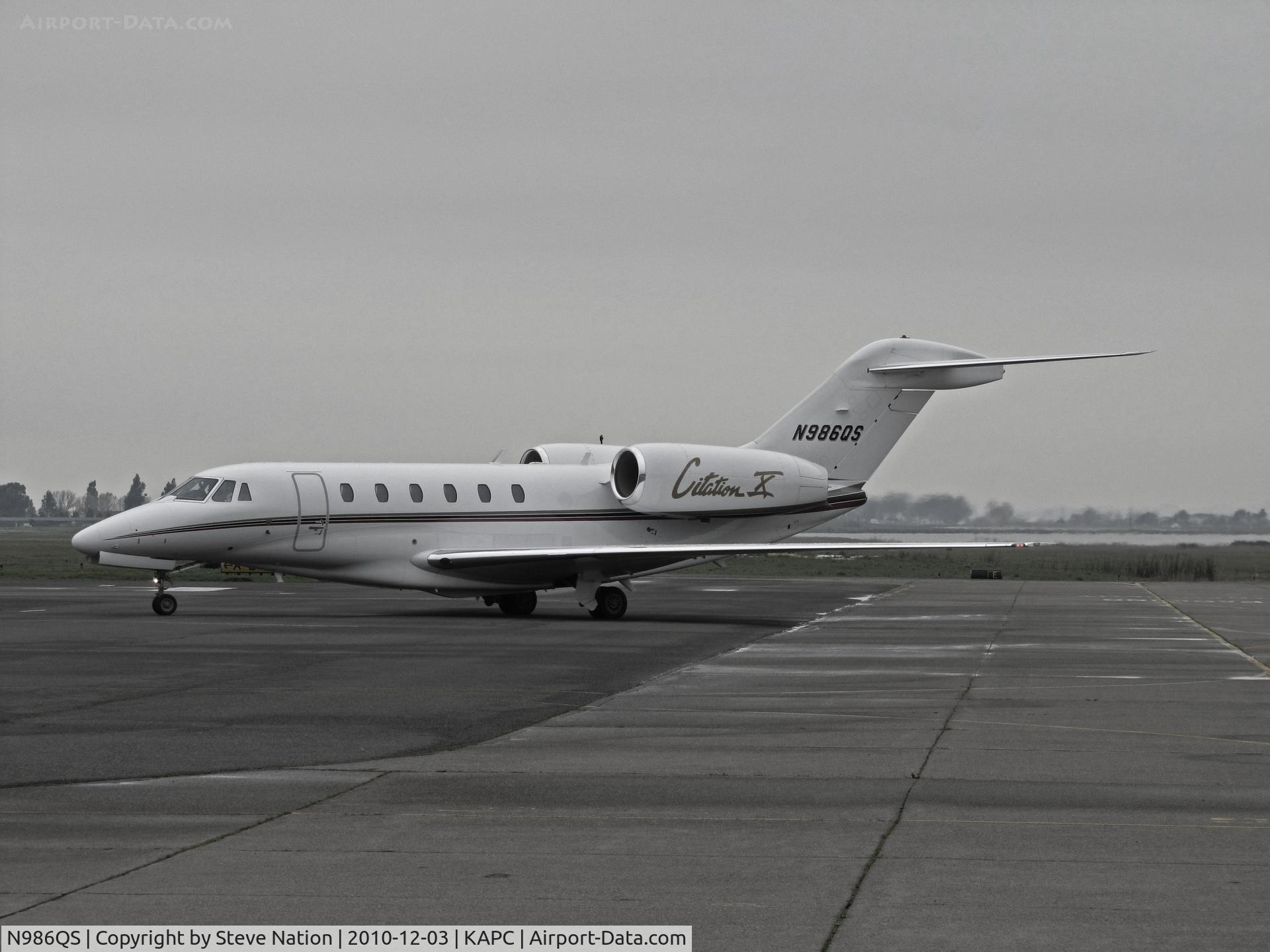 N986QS, 1999 Cessna 750 Citation X C/N 750-0086, NetJets 1999 Cessna 750 returns to ramp with mechanical issue (?) - was going to KSMF (Sacramento Metro Airport, CA) @ Napa County Airport, CA
