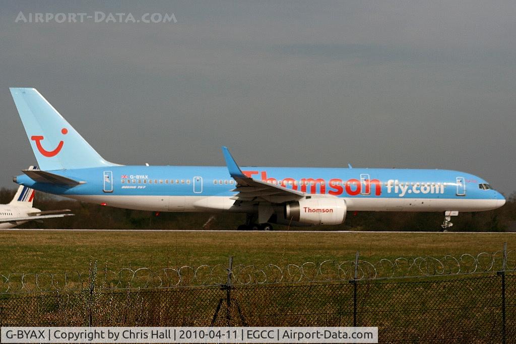 G-BYAX, 1999 Boeing 757-204 C/N 28834, Thomson B757 lining up on RW05L