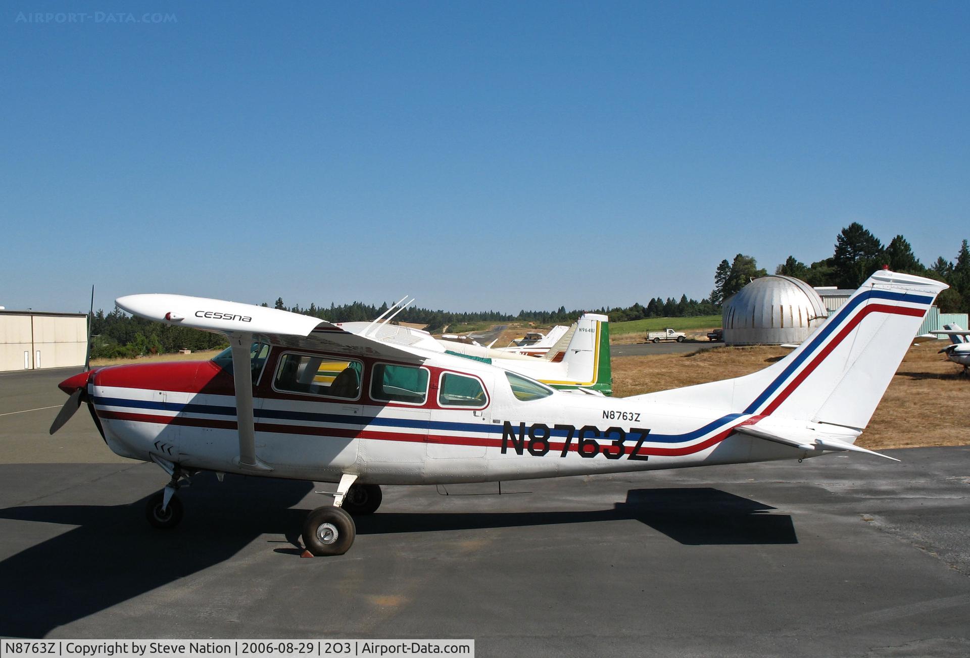 N8763Z, 1968 Cessna P206D Super Skylane C/N P206-0563, Locally-based 1968 Cessna P206D with large and small registrations painted on fuselage @ Parrett Field, Angwin, CA
