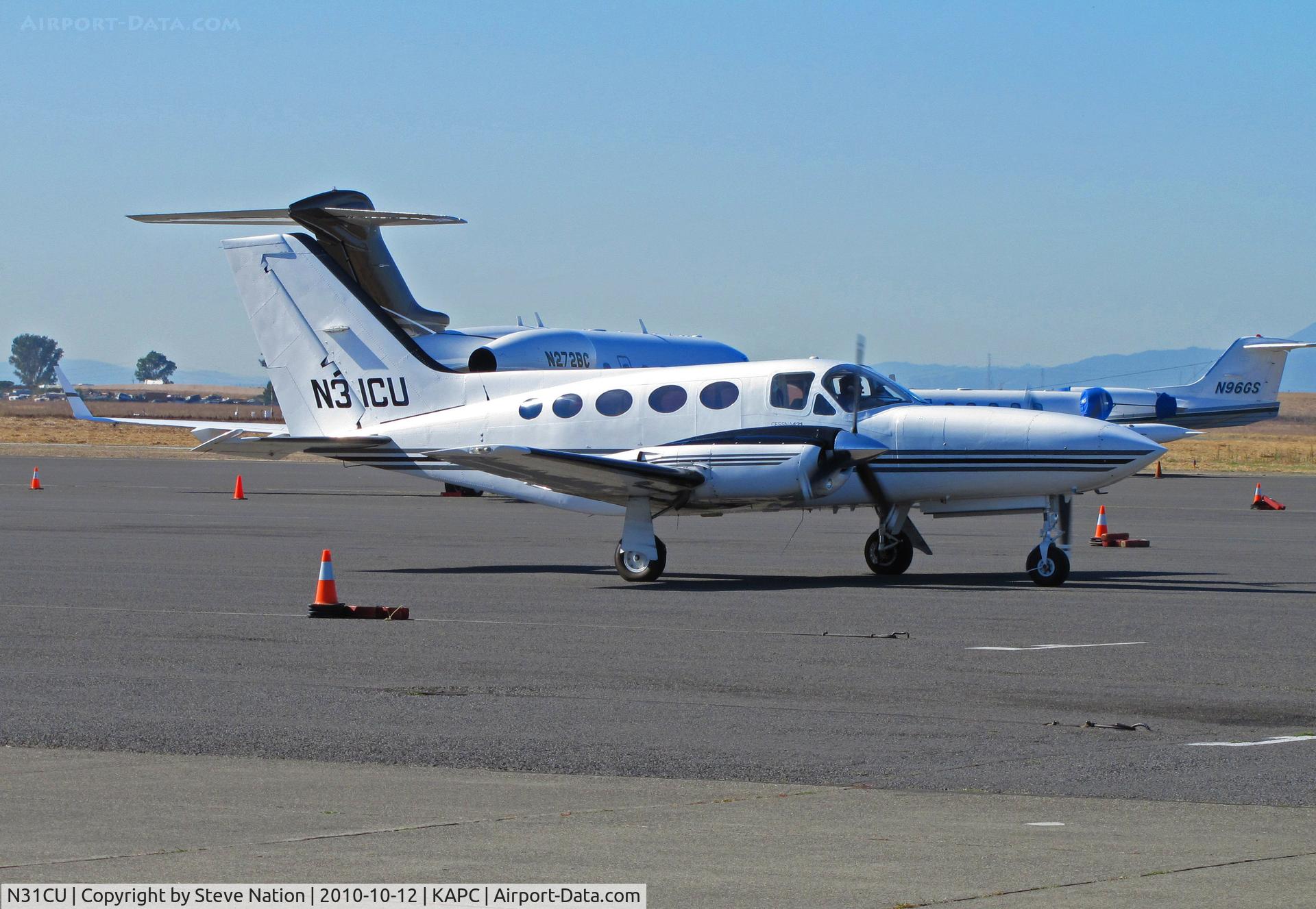 N31CU, 1977 Cessna 421C Golden Eagle C/N 421C0341, Westlog Inc. (Brookings, OR) 1977 Cessna 421C heads out for take-off from Napa County Airport, CA