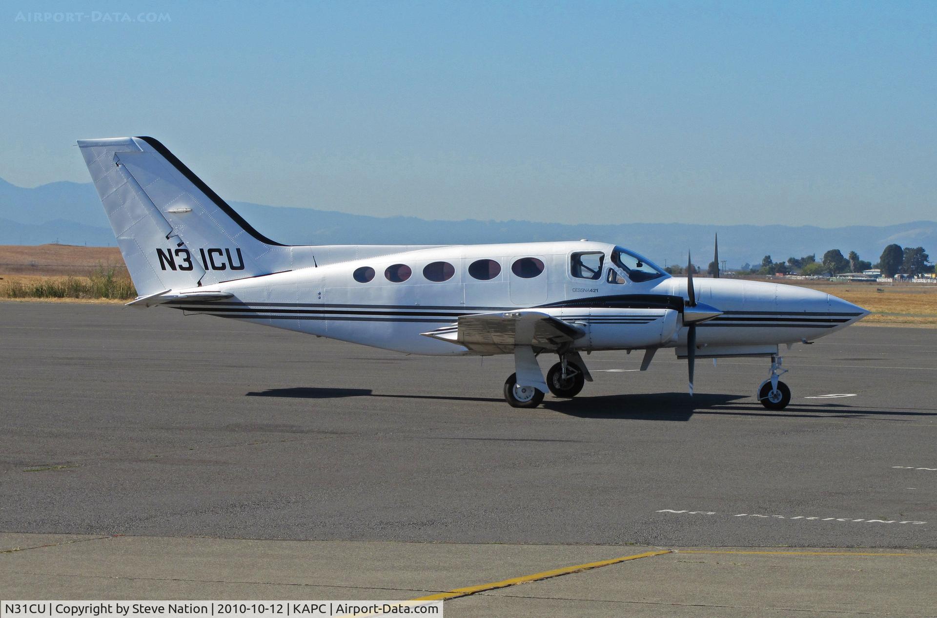 N31CU, 1977 Cessna 421C Golden Eagle C/N 421C0341, Westlog Inc. (Brookings, OR) 1977 Cessna 421C heads out for take-off from Napa County Airport, CA