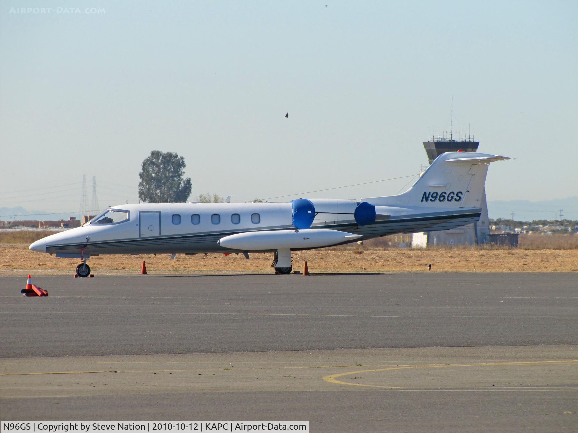 N96GS, Gates Learjet Corp. 35A C/N 606, Wings Service Limited Lerarjet 35 framed by control tower @ Napa County Airport, CA