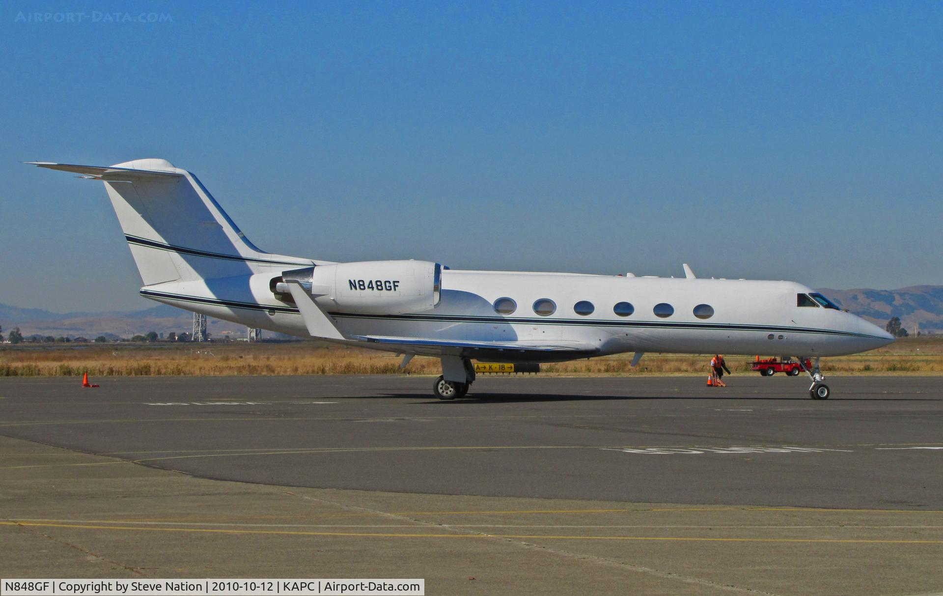 N848GF, 1989 Gulfstream Aerospace G-IV C/N 1107, Diamond A Administration Co (Wilmington, DE) 1989 Gulfstream G-IV arriving on heavy jet ramp @ Napa County Airport, CA