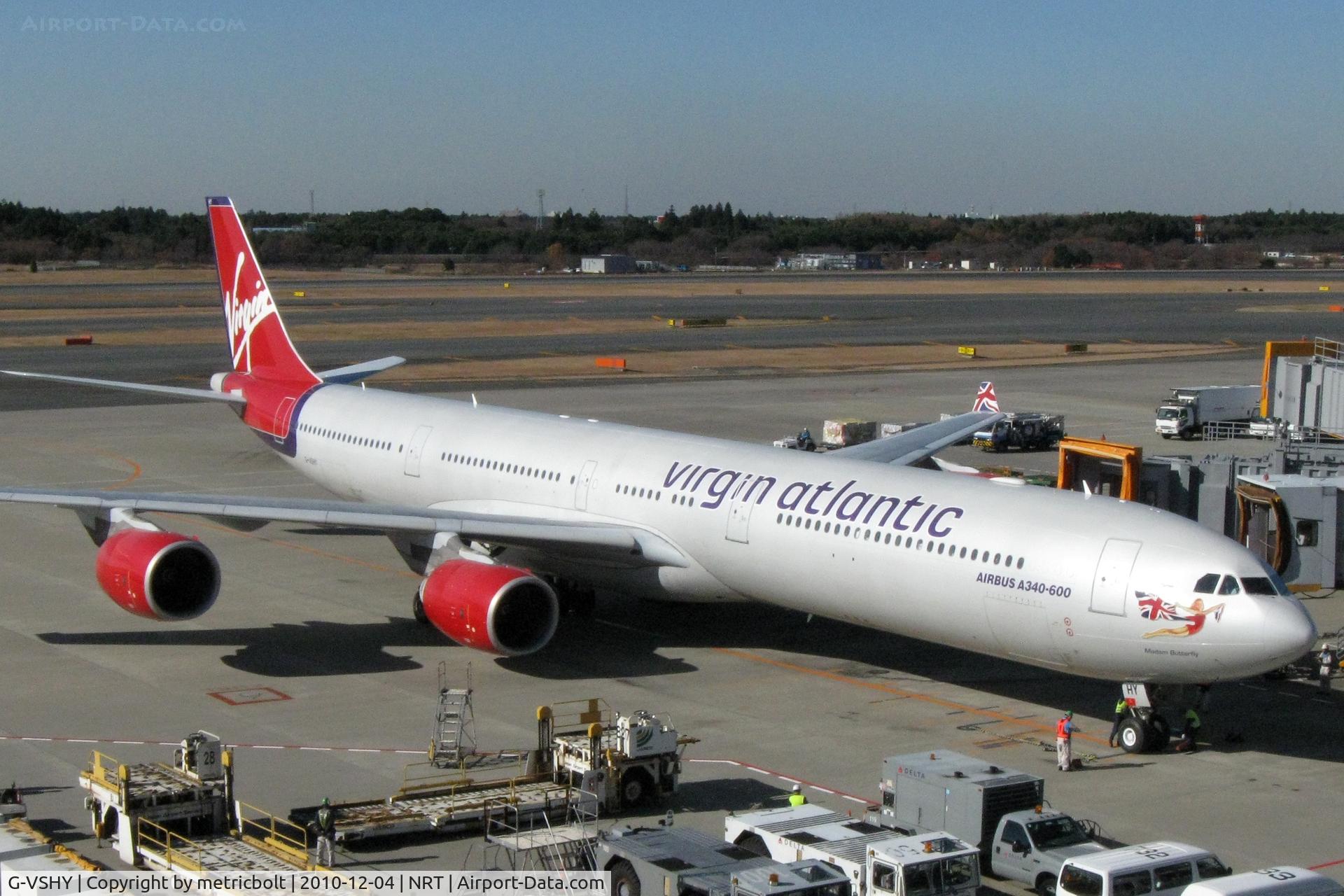 G-VSHY, 2002 Airbus A340-642 C/N 383, Madame Butterfly at Tokyo Narita airport