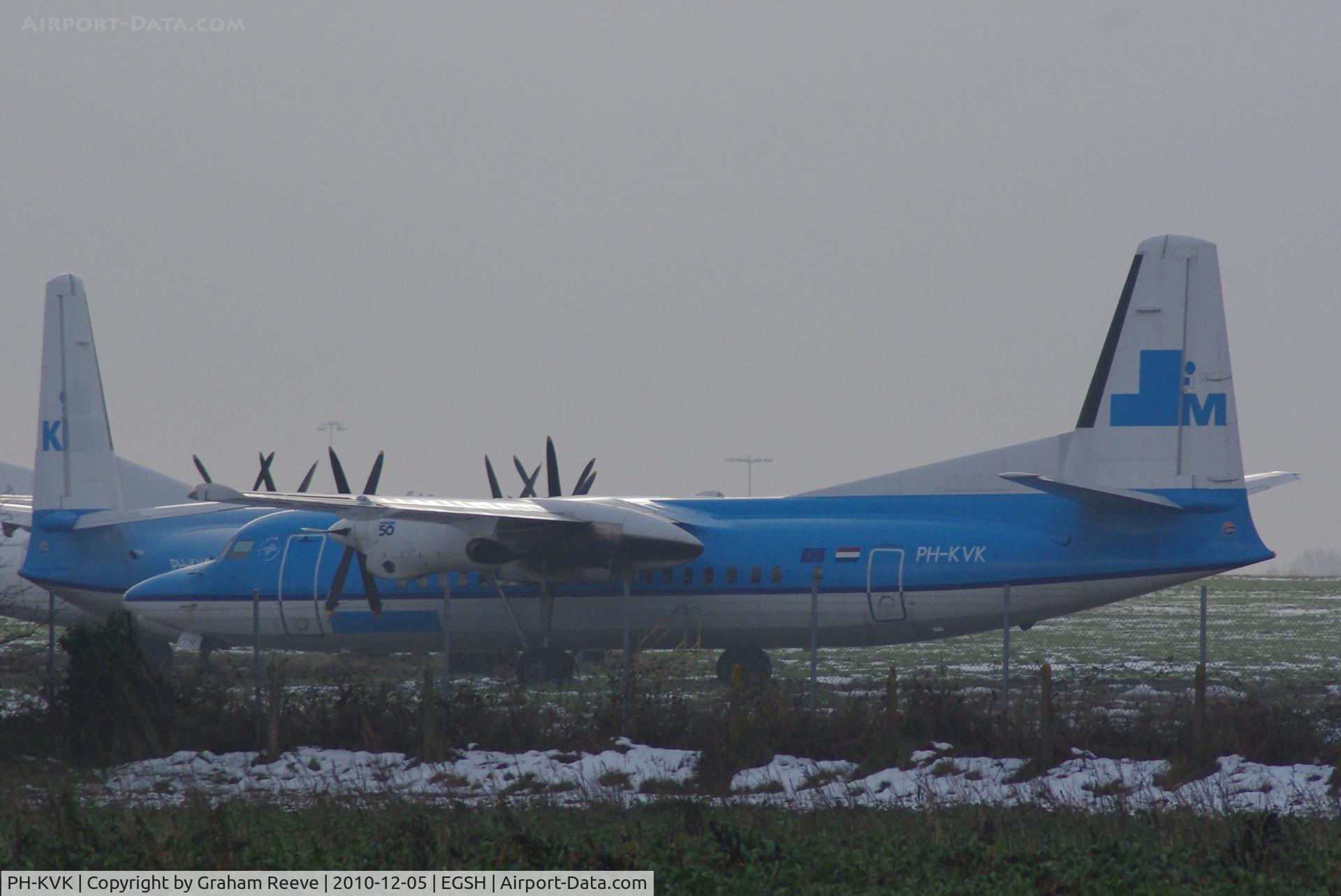 PH-KVK, 1991 Fokker 50 C/N 20219, One of five Fokker 50's currently parked up at Norwich.