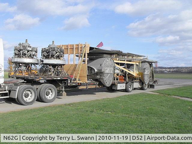 N62G, 1945 Douglas B-23 Dragon C/N 2724, B-23 parts arriving from Midland, TX. Engines, wings and center section.