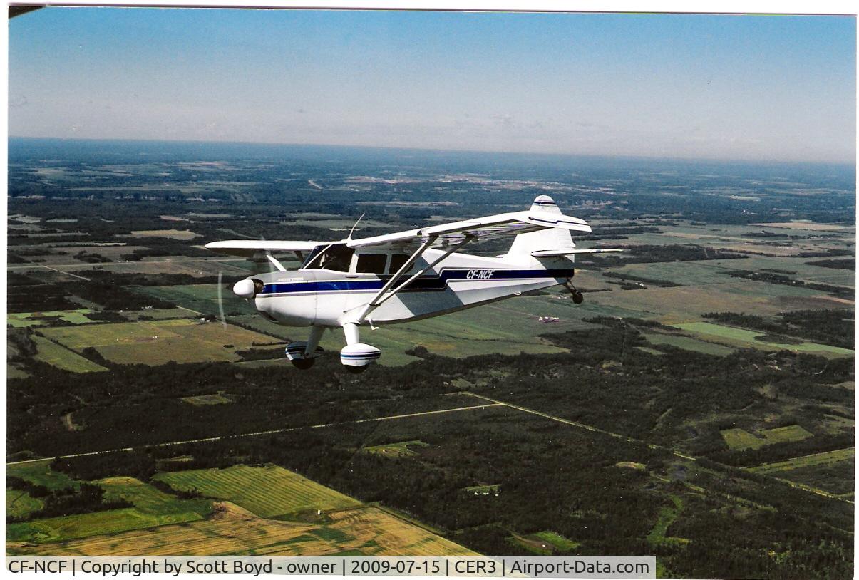 CF-NCF, 1947 Stinson 108-2 Voyager C/N 108-2500, This aircraft has a Continental O-470J and a McCaulley constant speed prop. Total rebuild in 1996 and 2000.
